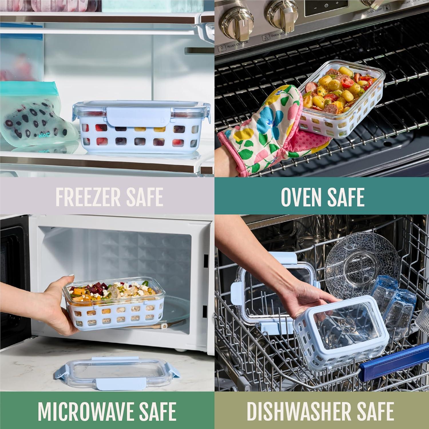 imageEllo Duraglass Refresh 34 Cup Meal Prep Sets 10Pc 5 Pack Set Glass Food Storage Container with Silicone Boot and Airtight BPAFree Plastic Lids Dishwasher Microwave and Freezer SafeDusk DelightOlive Tree