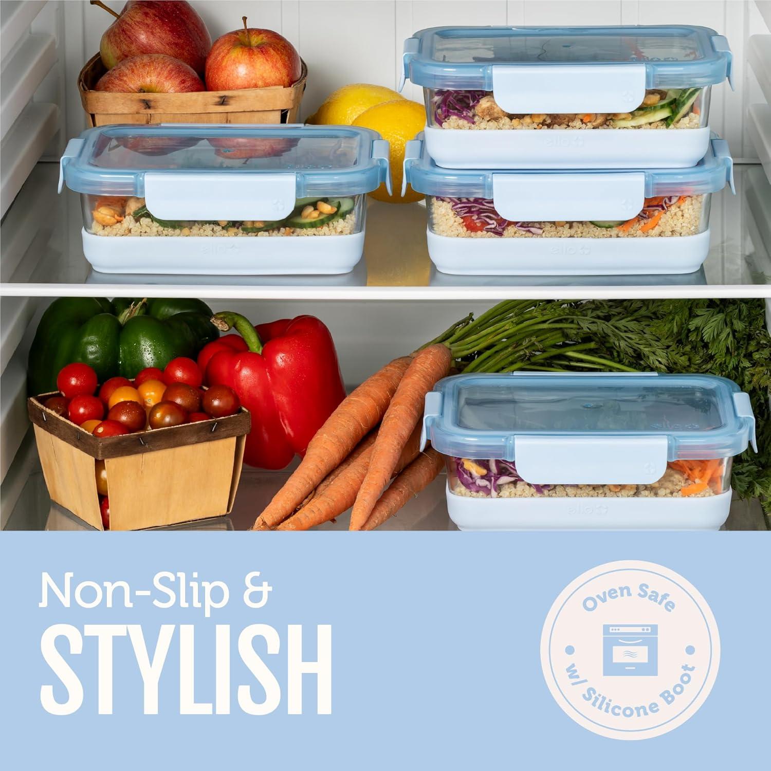 imageEllo Duraglass Refresh 34 Cup Meal Prep Sets 10Pc 5 Pack Set Glass Food Storage Container with Silicone Boot and Airtight BPAFree Plastic Lids Dishwasher Microwave and Freezer SafeDusk DelightHalogen Blue with Boot