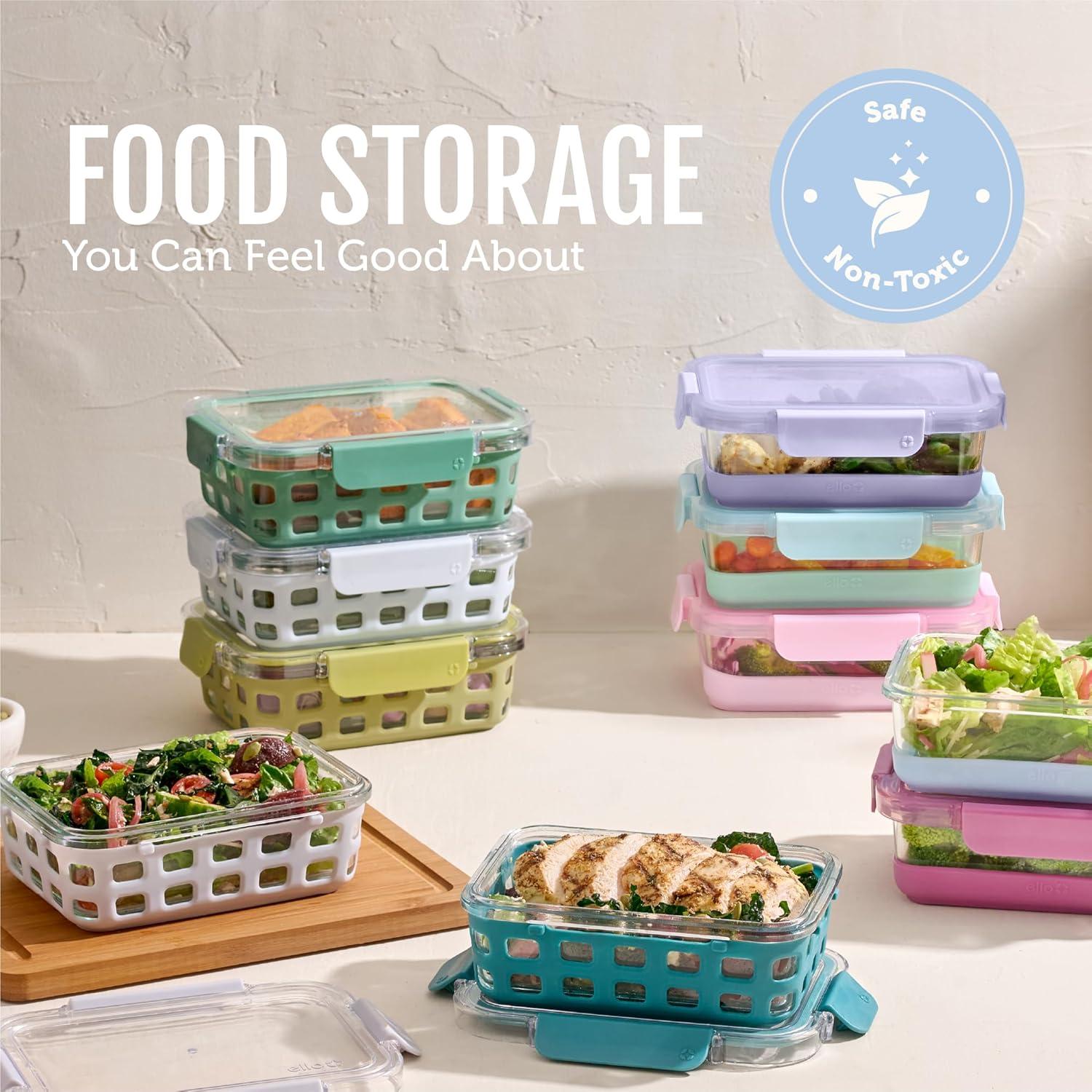 imageEllo Duraglass Refresh 34 Cup Meal Prep Sets 10Pc 5 Pack Set Glass Food Storage Container with Silicone Boot and Airtight BPAFree Plastic Lids Dishwasher Microwave and Freezer SafeDusk DelightHalogen Blue with Sleeve