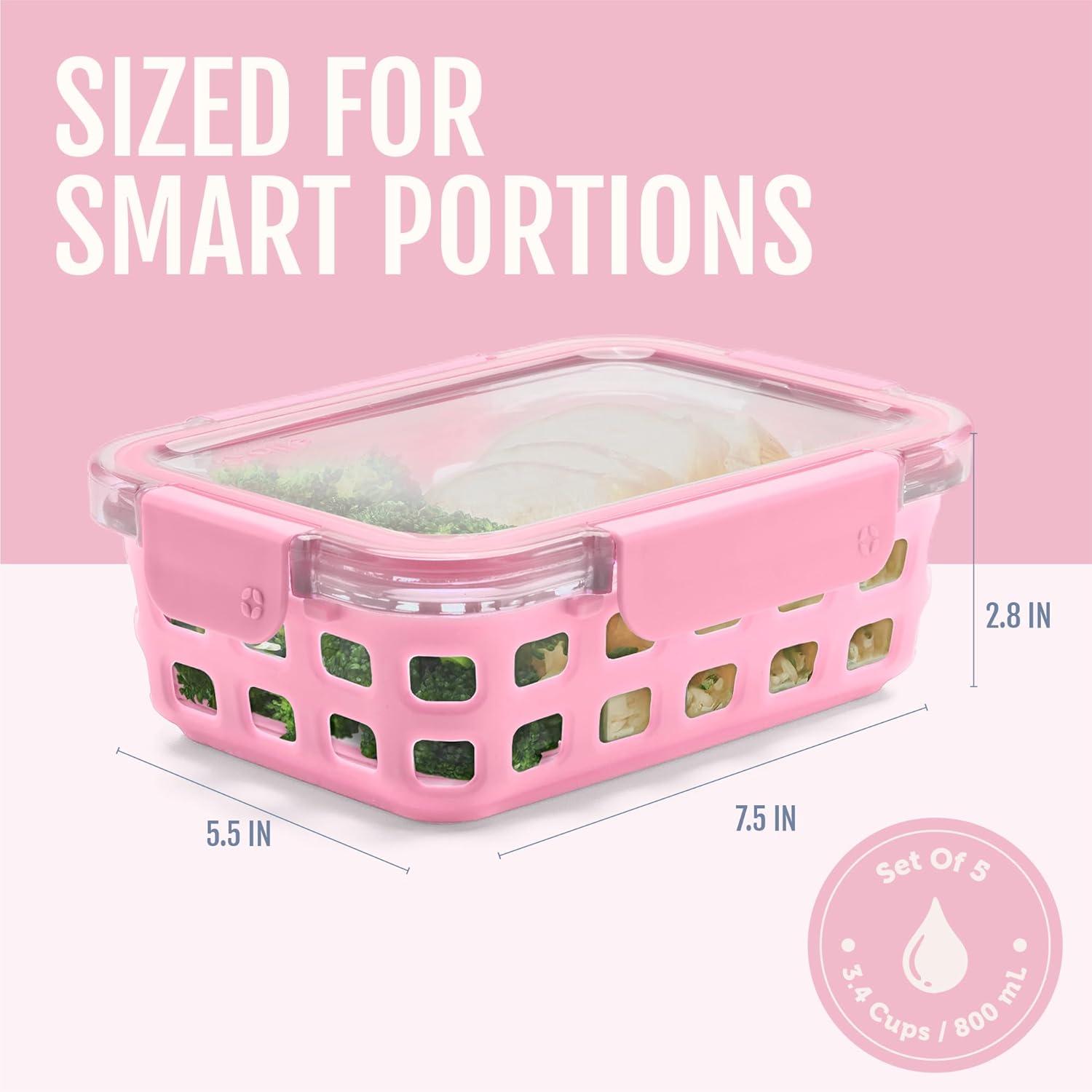 imageEllo Duraglass Refresh 34 Cup Meal Prep Sets 10Pc 5 Pack Set Glass Food Storage Container with Silicone Boot and Airtight BPAFree Plastic Lids Dishwasher Microwave and Freezer SafeDusk DelightMeadow