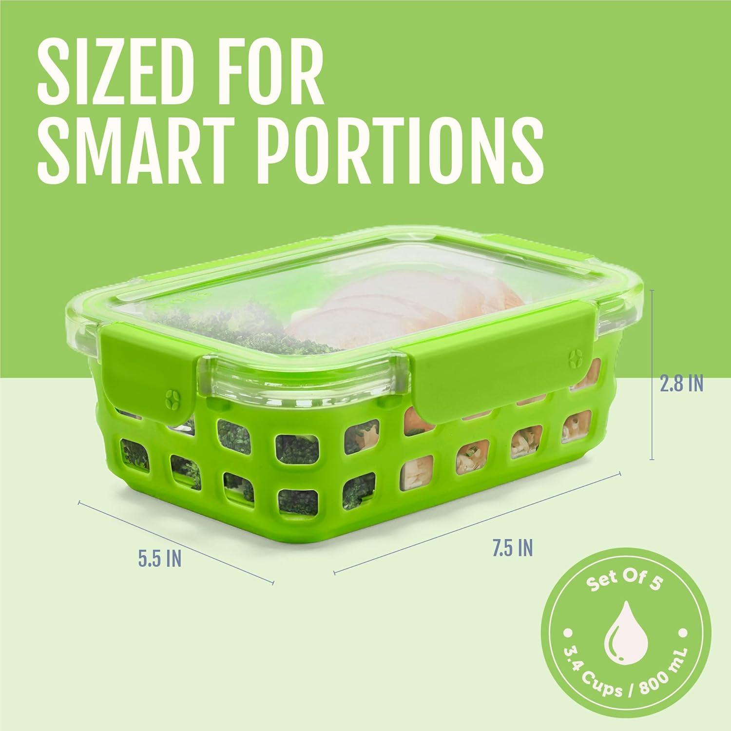imageEllo Duraglass Refresh 34 Cup Meal Prep Sets 10Pc 5 Pack Set Glass Food Storage Container with Silicone Boot and Airtight BPAFree Plastic Lids Dishwasher Microwave and Freezer SafeDusk DelightFruit Salad