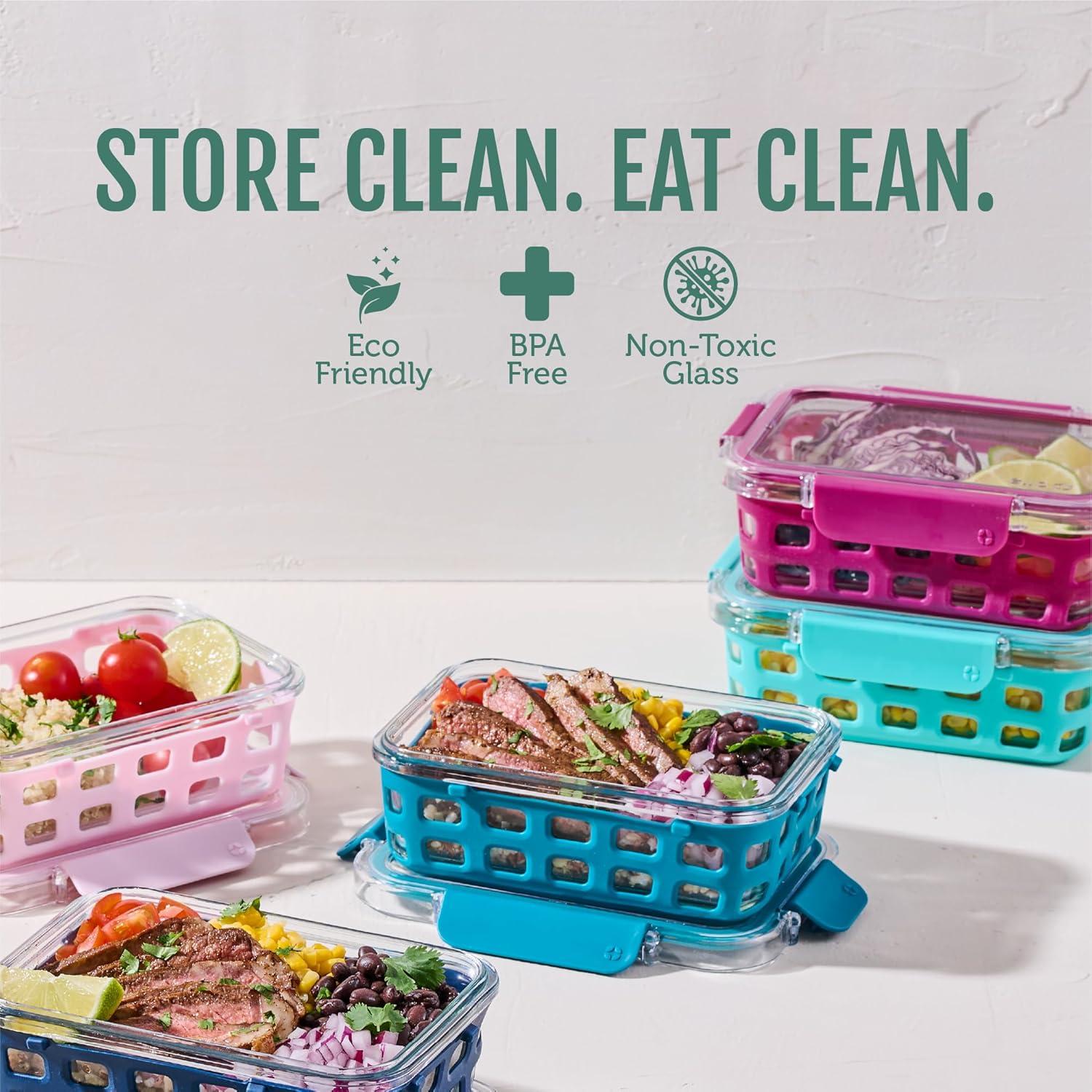 imageEllo Duraglass Refresh 34 Cup Meal Prep Sets 10Pc 5 Pack Set Glass Food Storage Container with Silicone Boot and Airtight BPAFree Plastic Lids Dishwasher Microwave and Freezer SafeDusk DelightEvening Orchard