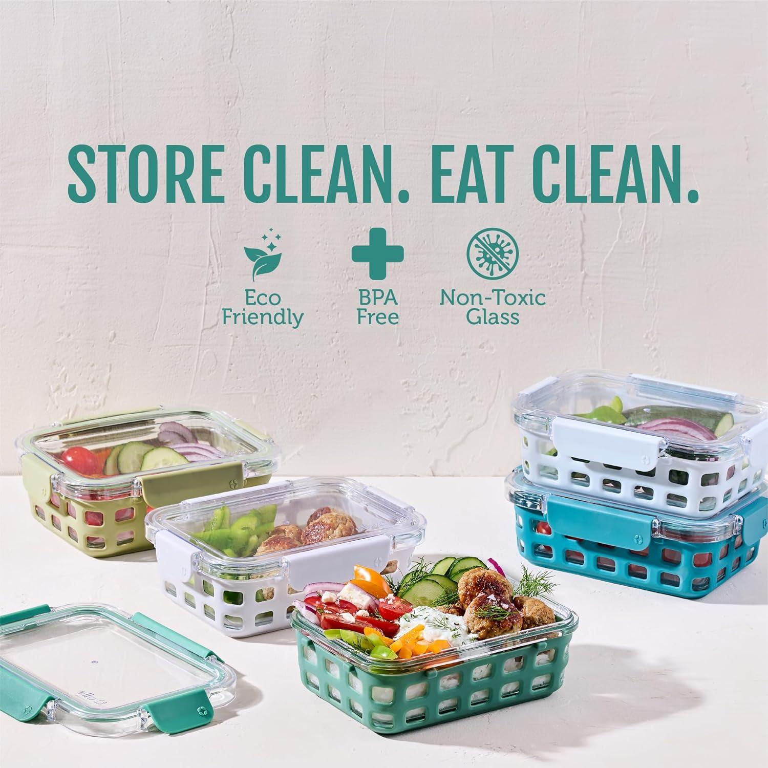 imageEllo Duraglass Refresh 34 Cup Meal Prep Sets 10Pc 5 Pack Set Glass Food Storage Container with Silicone Boot and Airtight BPAFree Plastic Lids Dishwasher Microwave and Freezer SafeDusk DelightOlive Tree