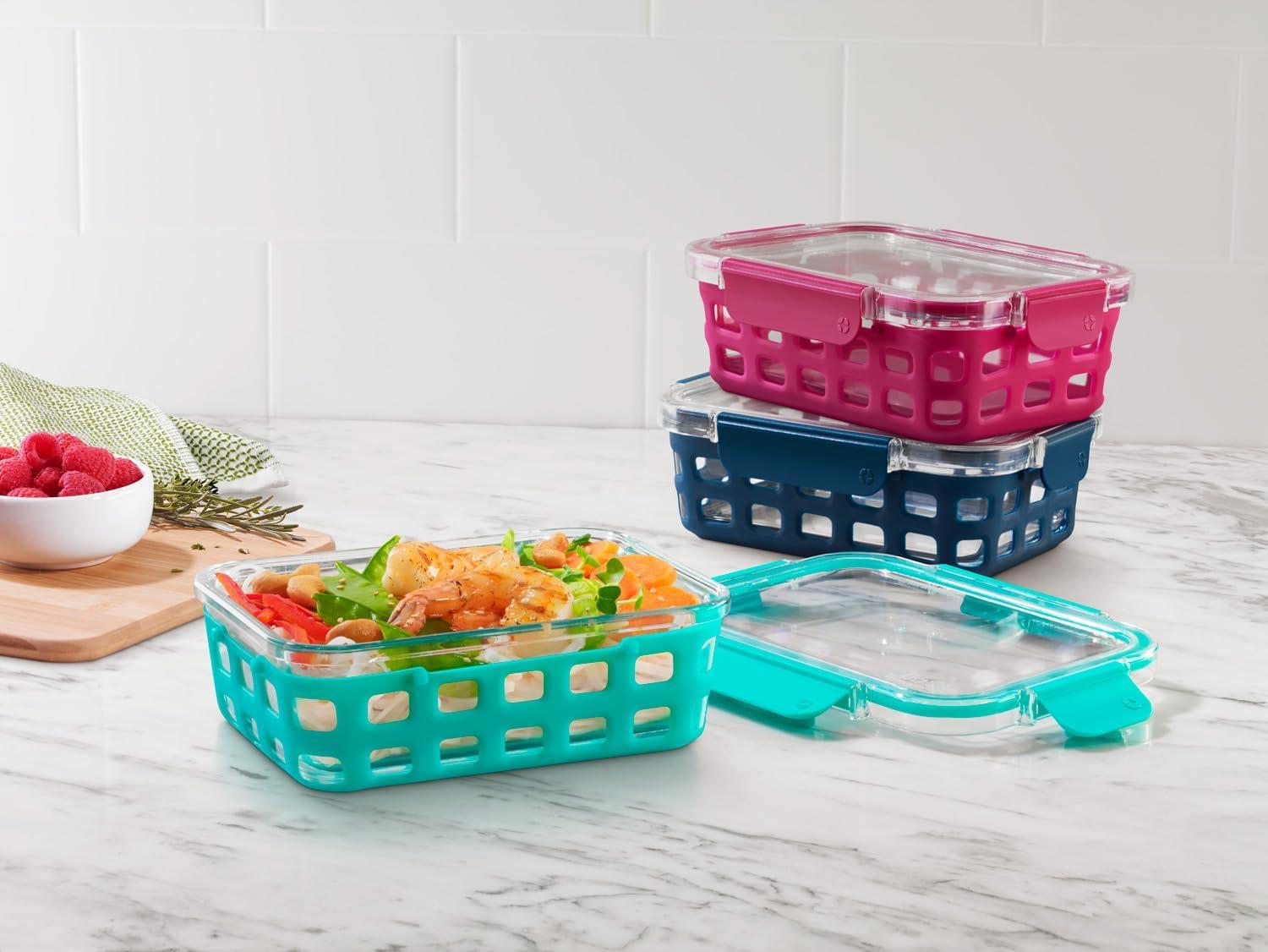 imageEllo Duraglass Refresh 34 Cup Meal Prep Sets 10Pc 5 Pack Set Glass Food Storage Container with Silicone Boot and Airtight BPAFree Plastic Lids Dishwasher Microwave and Freezer SafeDusk DelightMixed Berry