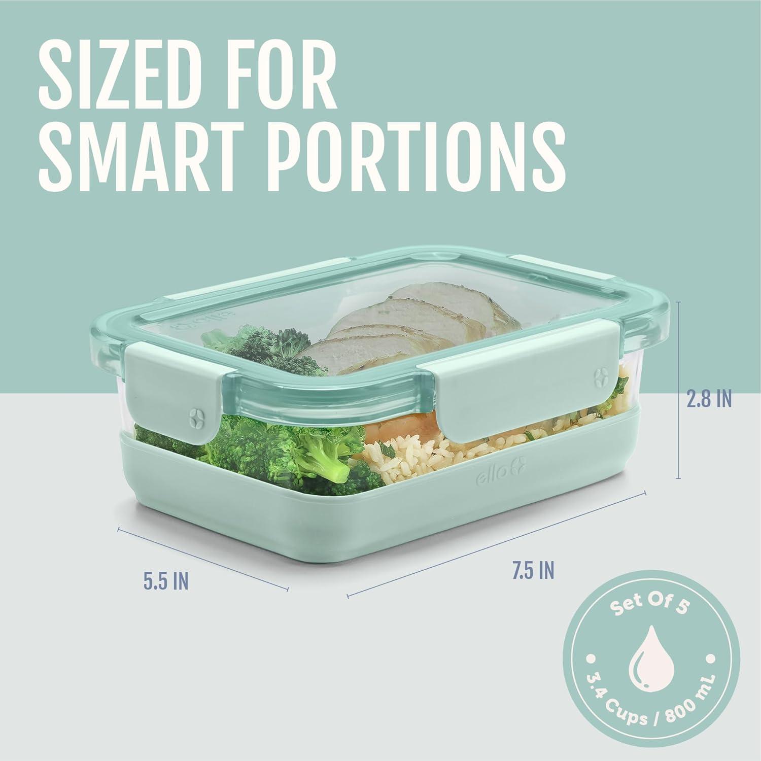 imageEllo Duraglass Refresh 34 Cup Meal Prep Sets 10Pc 5 Pack Set Glass Food Storage Container with Silicone Boot and Airtight BPAFree Plastic Lids Dishwasher Microwave and Freezer SafeDusk DelightGarden Goals with Boot