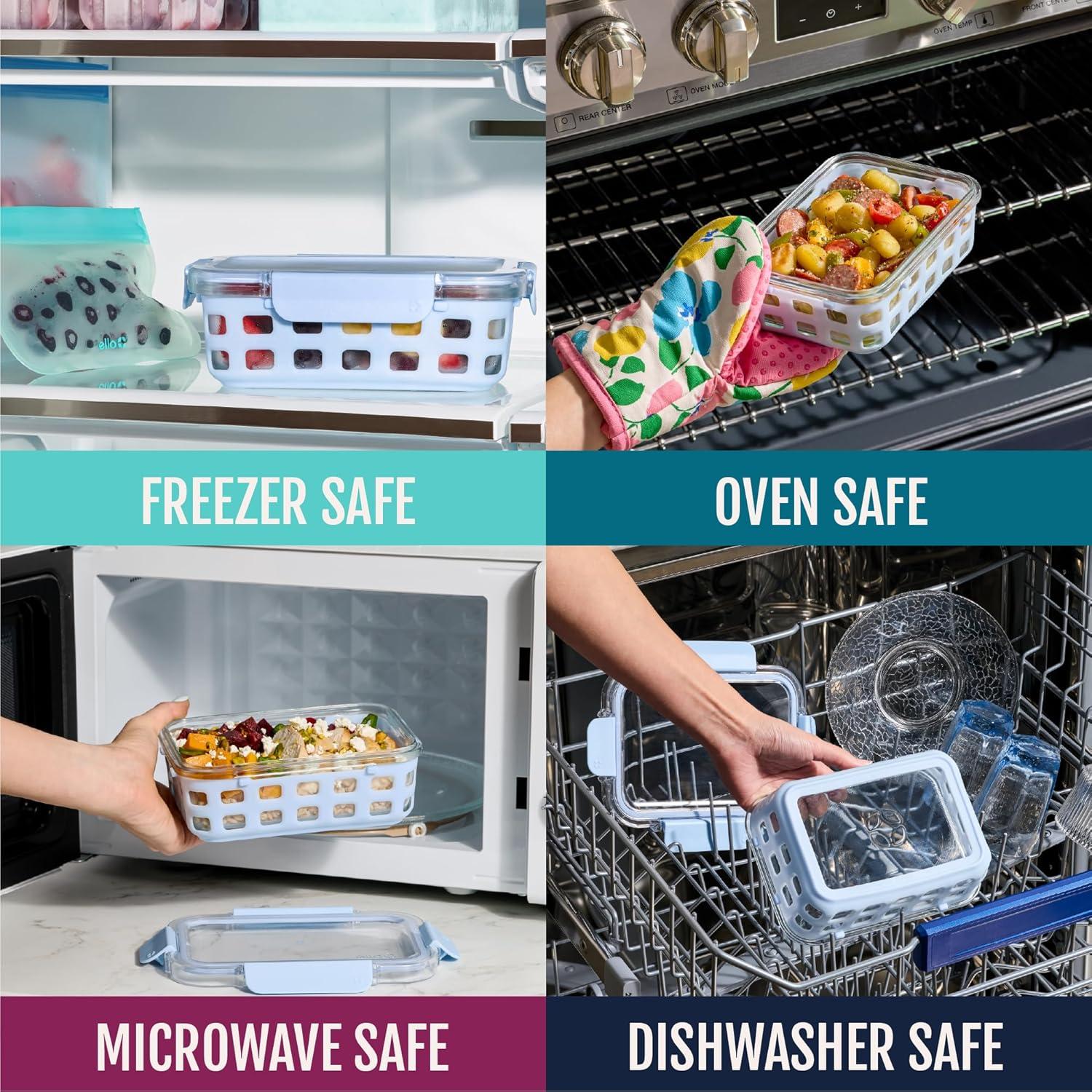 imageEllo Duraglass Refresh 34 Cup Meal Prep Sets 10Pc 5 Pack Set Glass Food Storage Container with Silicone Boot and Airtight BPAFree Plastic Lids Dishwasher Microwave and Freezer SafeDusk DelightEvening Orchard