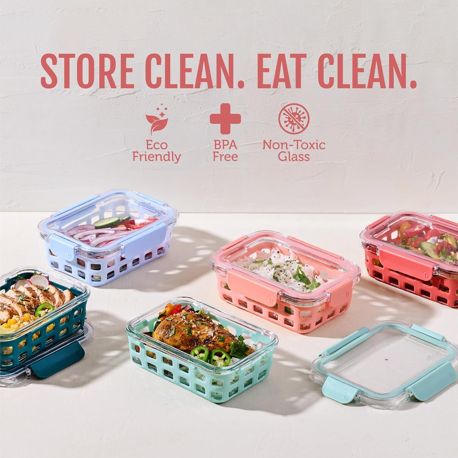 imageEllo Duraglass Refresh 34 Cup Meal Prep Sets 10Pc 5 Pack Set Glass Food Storage Container with Silicone Boot and Airtight BPAFree Plastic Lids Dishwasher Microwave and Freezer SafeDusk DelightMelon
