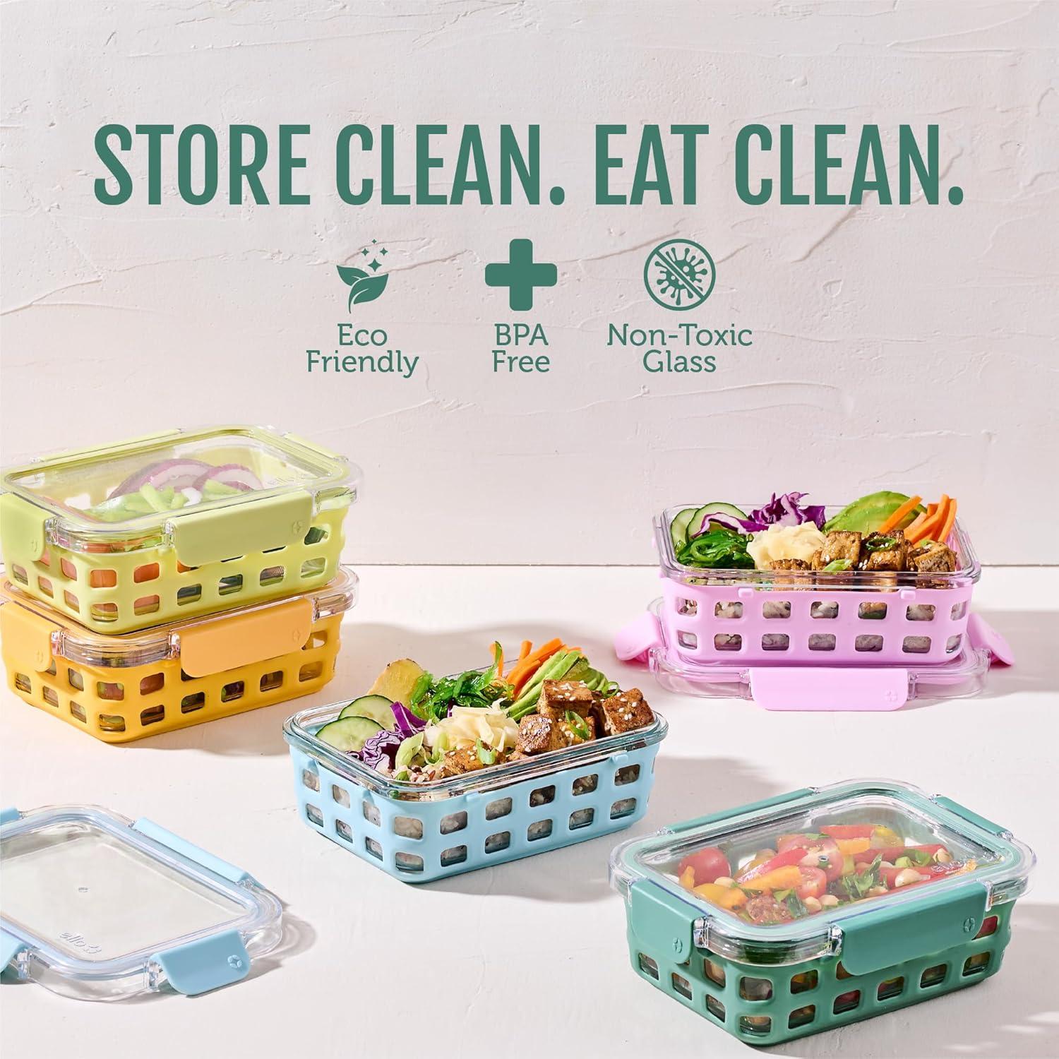 imageEllo Duraglass Refresh 34 Cup Meal Prep Sets 10Pc 5 Pack Set Glass Food Storage Container with Silicone Boot and Airtight BPAFree Plastic Lids Dishwasher Microwave and Freezer SafeDusk DelightMeadow