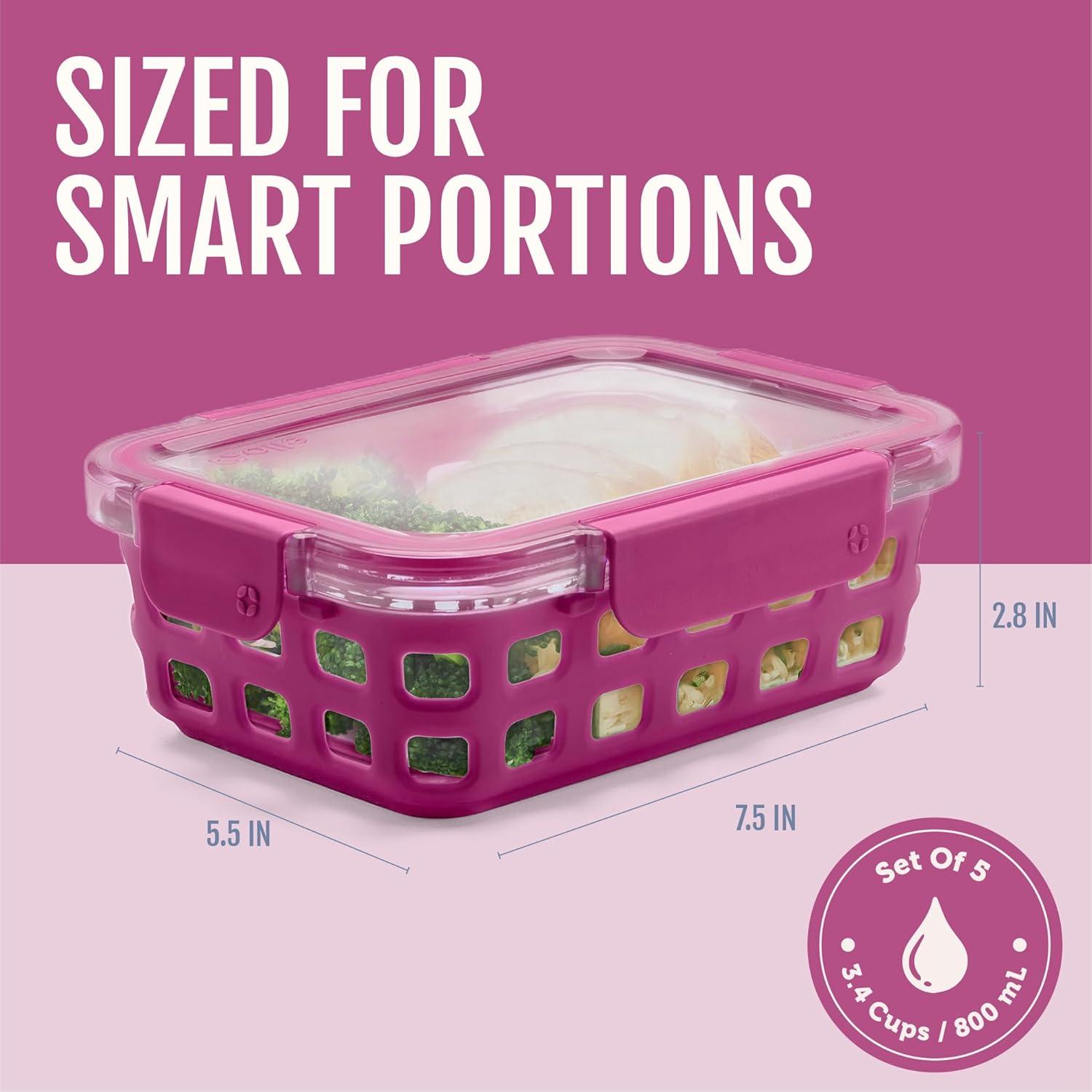 imageEllo Duraglass Refresh 34 Cup Meal Prep Sets 10Pc 5 Pack Set Glass Food Storage Container with Silicone Boot and Airtight BPAFree Plastic Lids Dishwasher Microwave and Freezer SafeDusk DelightEvening Orchard