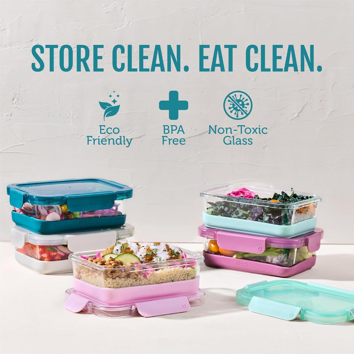 imageEllo Duraglass Refresh 34 Cup Meal Prep Sets 10Pc 5 Pack Set Glass Food Storage Container with Silicone Boot and Airtight BPAFree Plastic Lids Dishwasher Microwave and Freezer SafeDusk DelightGarden Goals with Boot