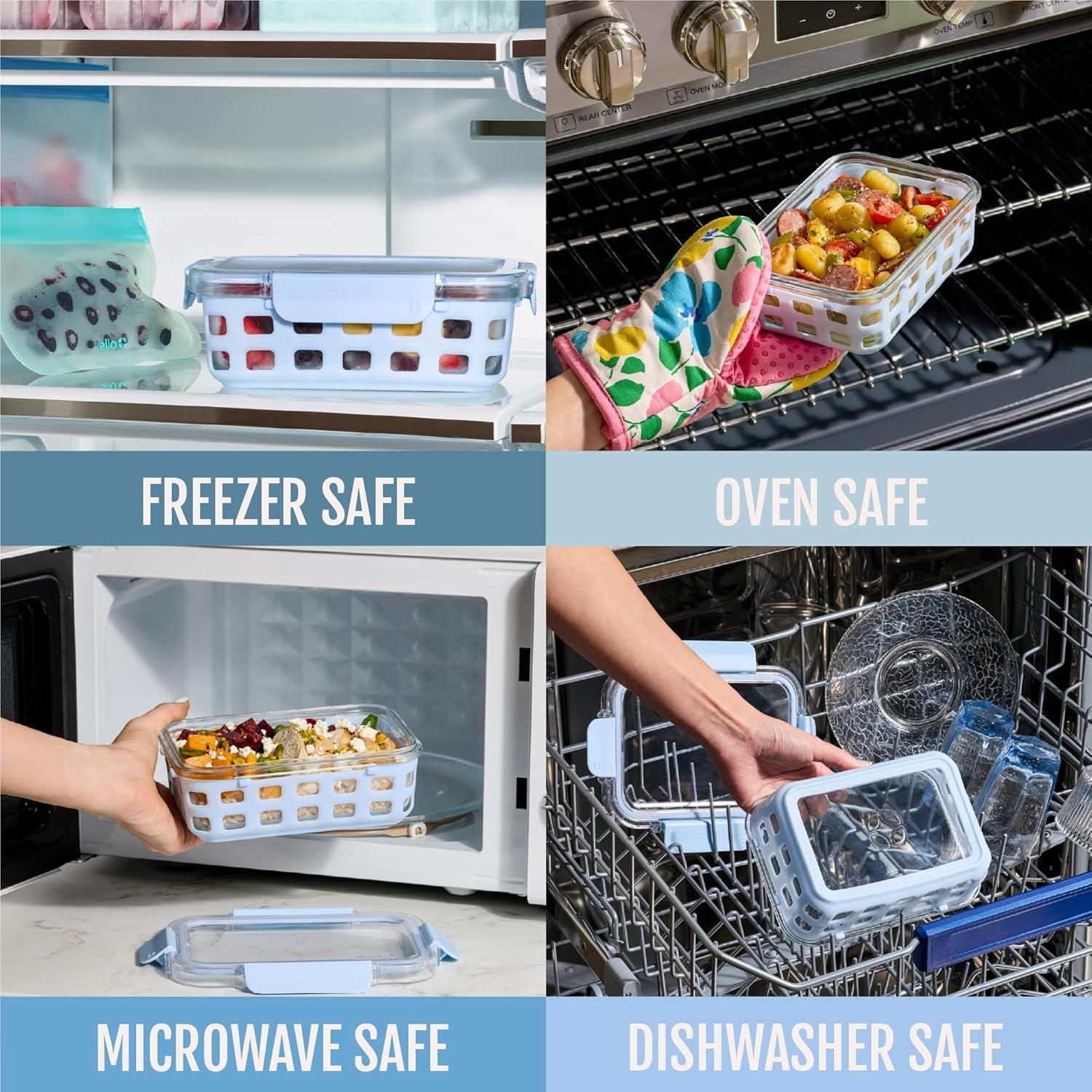 imageEllo Duraglass Refresh 34 Cup Meal Prep Sets 10Pc 5 Pack Set Glass Food Storage Container with Silicone Boot and Airtight BPAFree Plastic Lids Dishwasher Microwave and Freezer SafeDusk DelightHalogen Blue with Sleeve