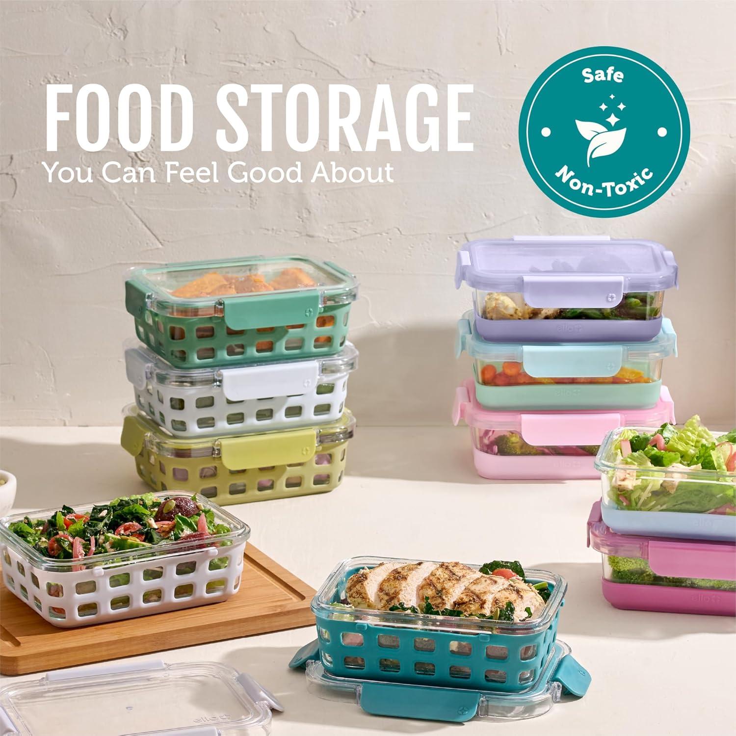 imageEllo Duraglass Refresh 34 Cup Meal Prep Sets 10Pc 5 Pack Set Glass Food Storage Container with Silicone Boot and Airtight BPAFree Plastic Lids Dishwasher Microwave and Freezer SafeDusk DelightMelon