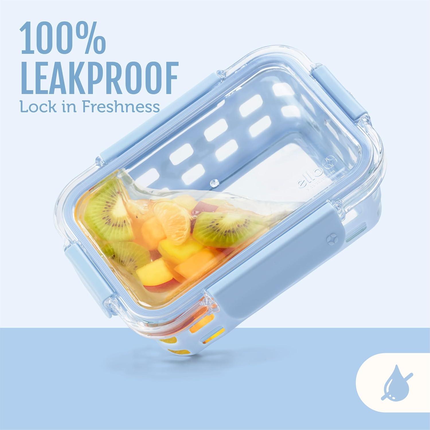 imageEllo Duraglass Refresh 34 Cup Meal Prep Sets 10Pc 5 Pack Set Glass Food Storage Container with Silicone Boot and Airtight BPAFree Plastic Lids Dishwasher Microwave and Freezer SafeDusk DelightHalogen Blue with Sleeve