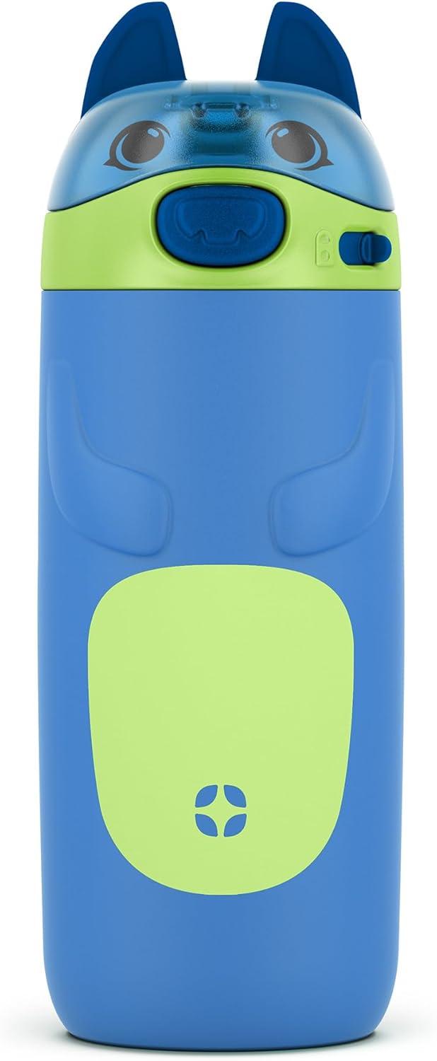 imageEllo Ellies 12oz Vacuum Insulated Stainless Steel Kids Water Bottle with Straw and Builtin Carrying Handle and LeakProof Locking Lid for School Backpack Lunchbox and Outdoor Sports CatDog