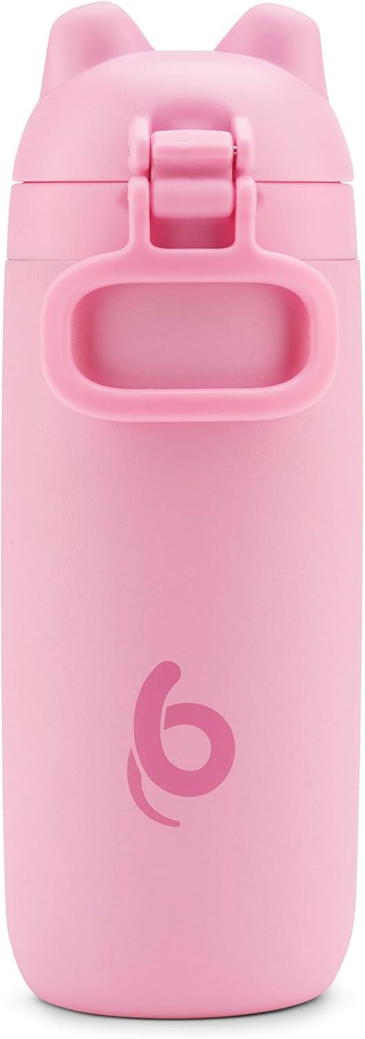 imageEllo Ellies 12oz Vacuum Insulated Stainless Steel Kids Water Bottle with Straw and Builtin Carrying Handle and LeakProof Locking Lid for School Backpack Lunchbox and Outdoor Sports CatPig