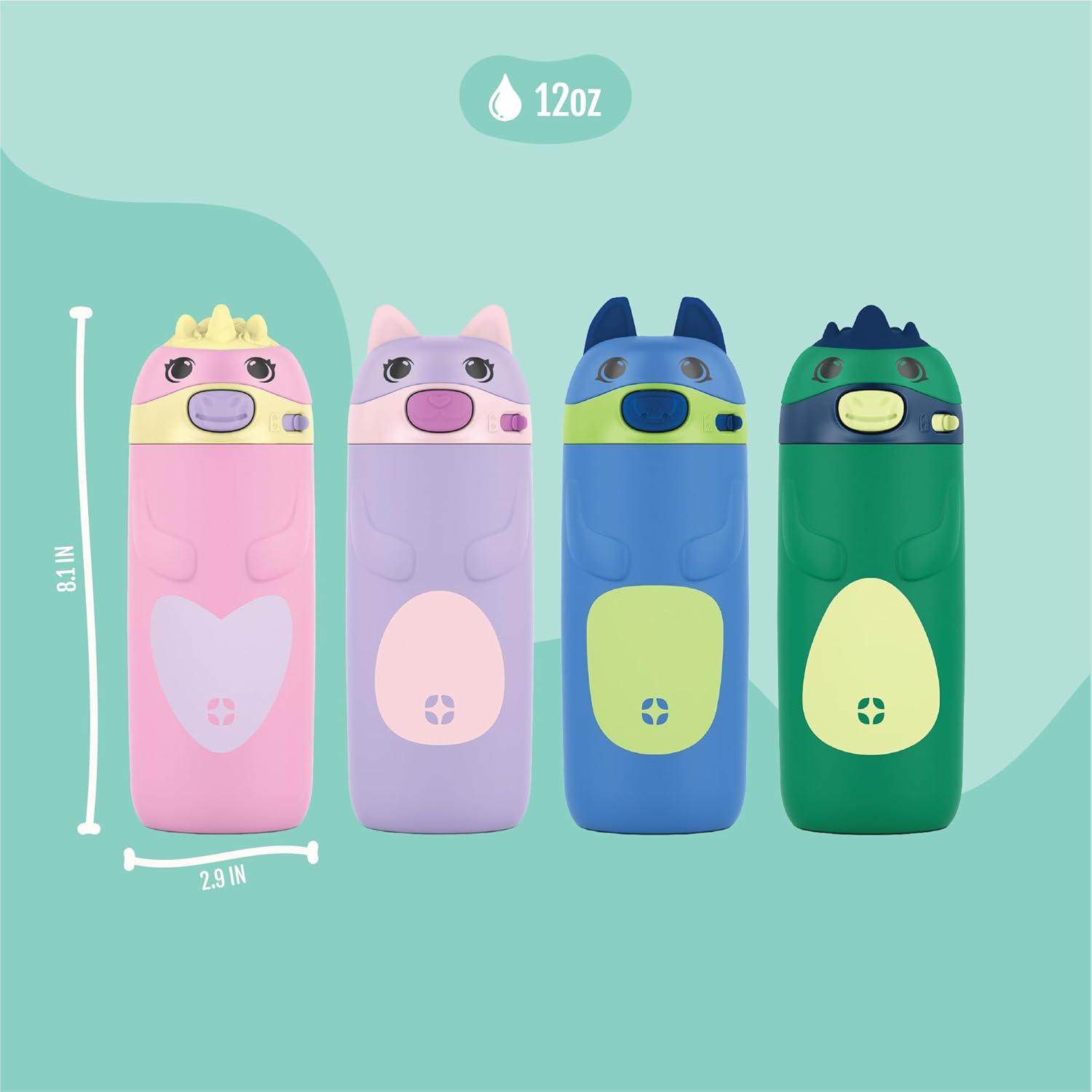 imageEllo Ellies 12oz Vacuum Insulated Stainless Steel Kids Water Bottle with Straw and Builtin Carrying Handle and LeakProof Locking Lid for School Backpack Lunchbox and Outdoor Sports CatCat