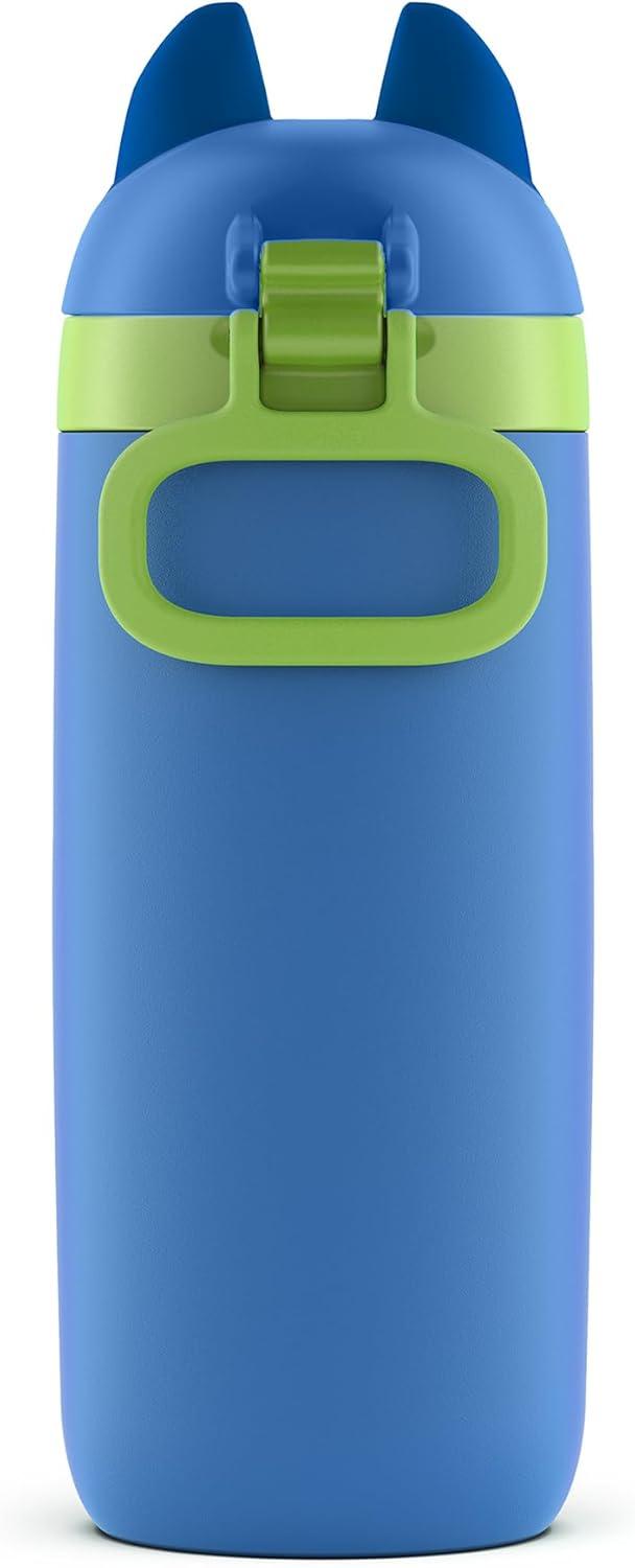 imageEllo Ellies 12oz Vacuum Insulated Stainless Steel Kids Water Bottle with Straw and Builtin Carrying Handle and LeakProof Locking Lid for School Backpack Lunchbox and Outdoor Sports CatDog