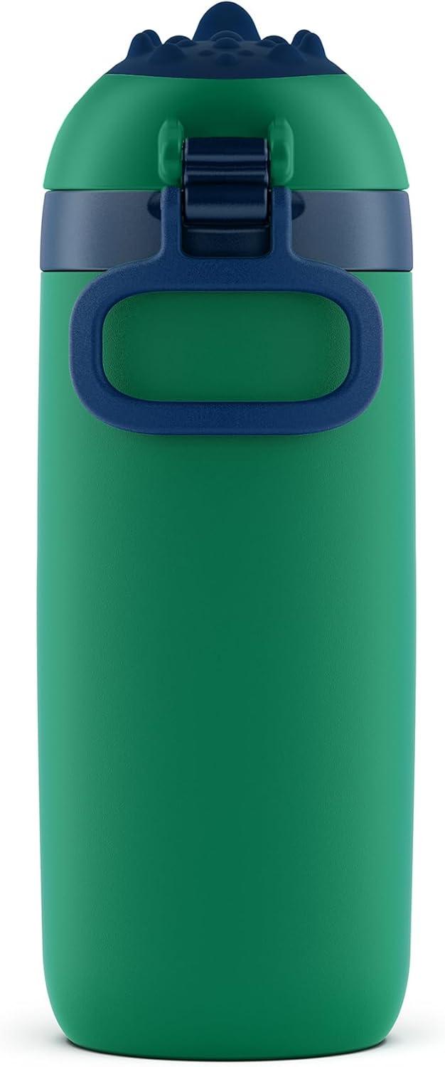 imageEllo Ellies 12oz Vacuum Insulated Stainless Steel Kids Water Bottle with Straw and Builtin Carrying Handle and LeakProof Locking Lid for School Backpack Lunchbox and Outdoor Sports CatDino