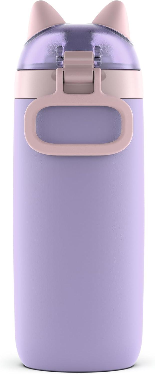 imageEllo Ellies 12oz Vacuum Insulated Stainless Steel Kids Water Bottle with Straw and Builtin Carrying Handle and LeakProof Locking Lid for School Backpack Lunchbox and Outdoor Sports CatCat