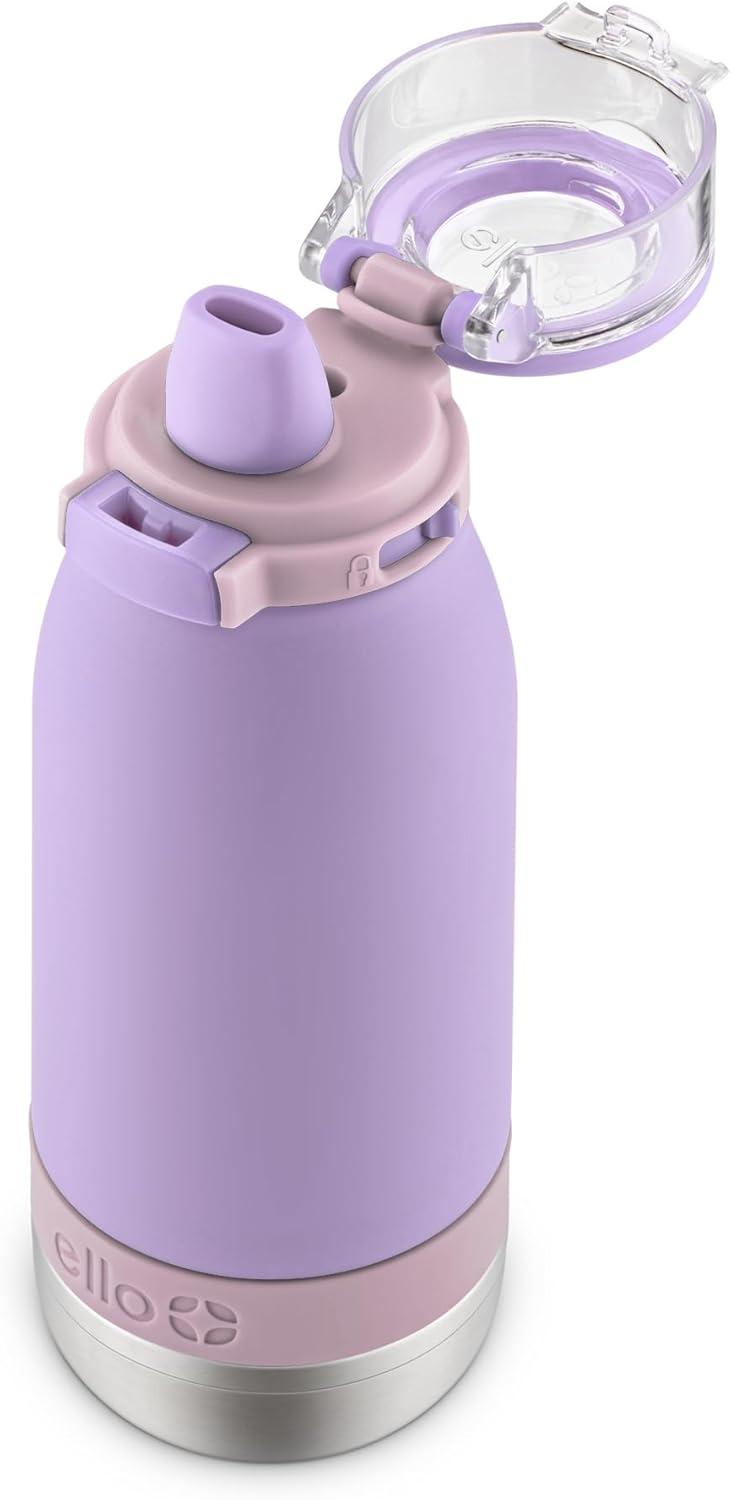imageEllo Emma 14oz Vacuum Insulated Stainless Steel Kids Water Bottle with Straw and Builtin Carrying Handle and LeakProof Locking Lid for School Backpack Lunchbox and Outdoor SportsLilacCashmere Pink