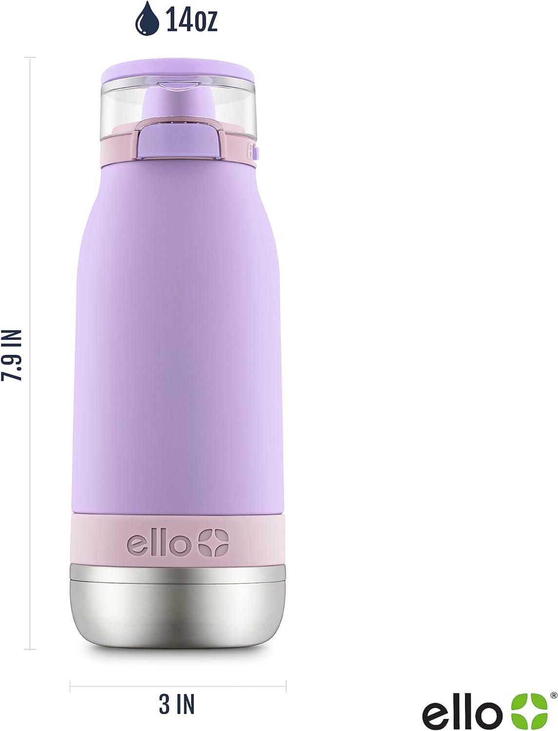 imageEllo Emma 14oz Vacuum Insulated Stainless Steel Kids Water Bottle with Straw and Builtin Carrying Handle and LeakProof Locking Lid for School Backpack Lunchbox and Outdoor SportsLilacCashmere Pink
