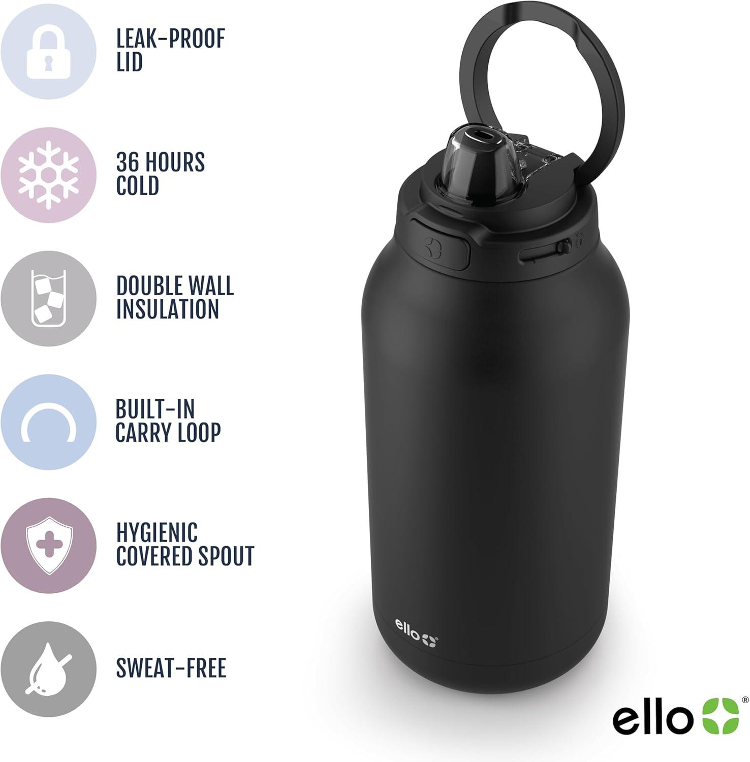 imageEllo Hydra 64oz Half Gallon Vacuum Insulated Stainless Steel Jug with LockingBlack