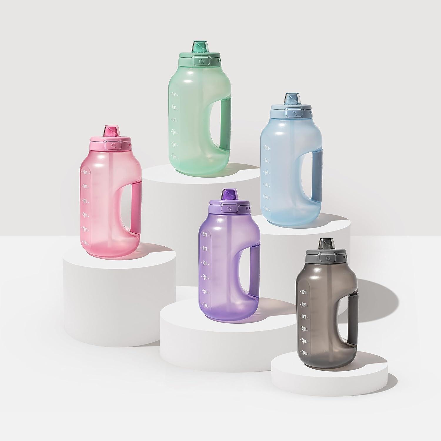 imageEllo Hydra 64oz Half Gallon Water Jug with Handle and Motivational Time Markers for All Day Hydration Plastic Reusable Water Bottle with Straw and Locking Leak Proof Lid BPA FreeBubblegum