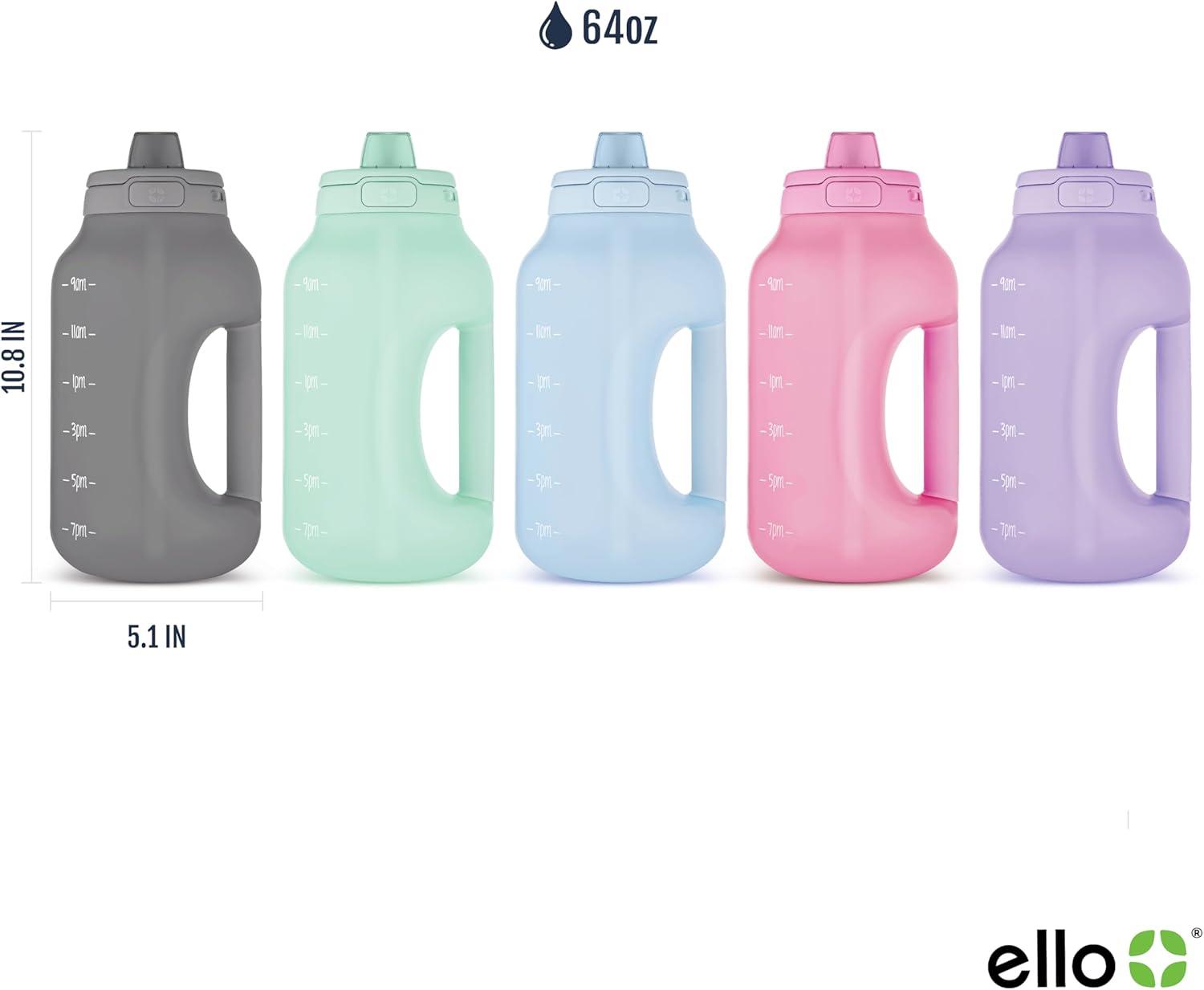 imageEllo Hydra 64oz Half Gallon Water Jug with Handle and Motivational Time Markers for All Day Hydration Plastic Reusable Water Bottle with Straw and Locking Leak Proof Lid BPA FreeYucca