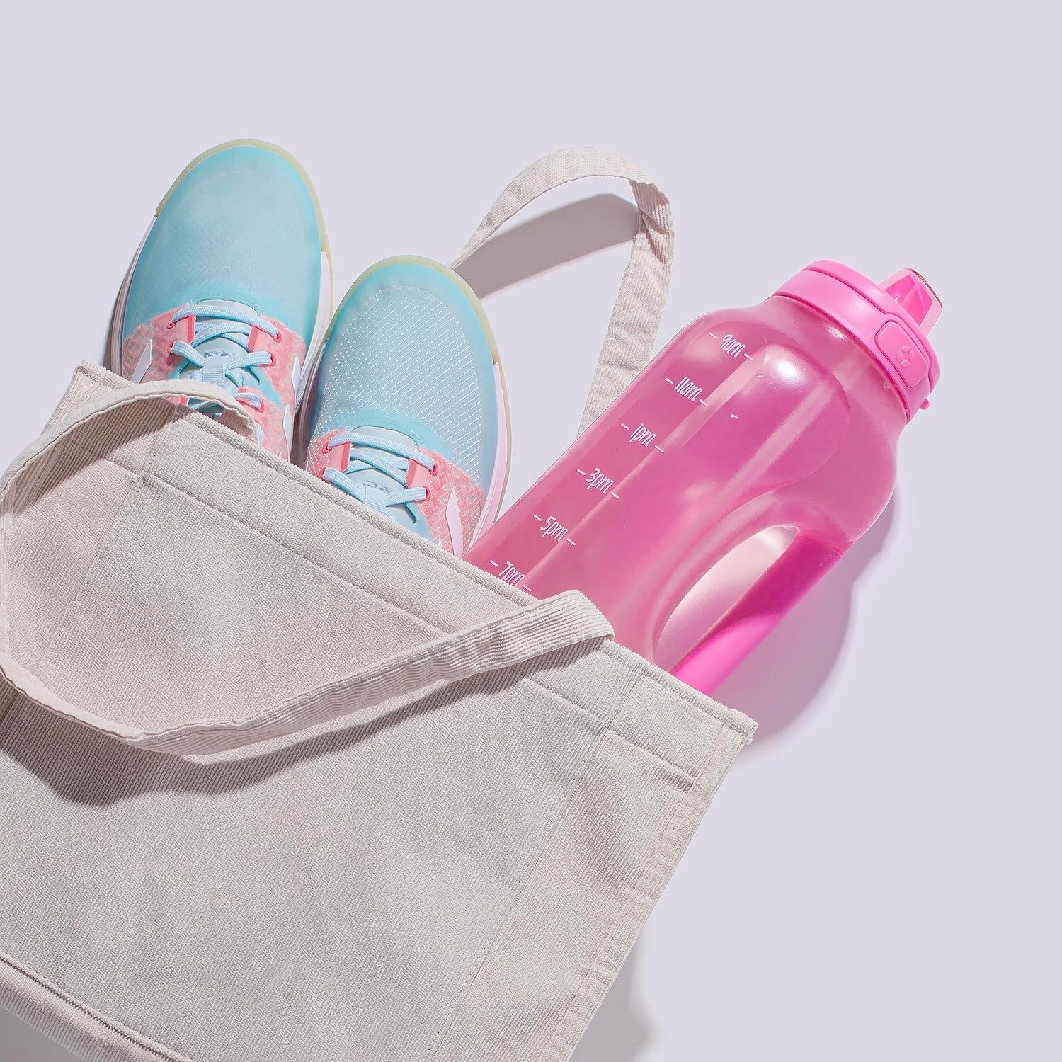 imageEllo Hydra 64oz Half Gallon Water Jug with Handle and Motivational Time Markers for All Day Hydration Plastic Reusable Water Bottle with Straw and Locking Leak Proof Lid BPA FreeBubblegum