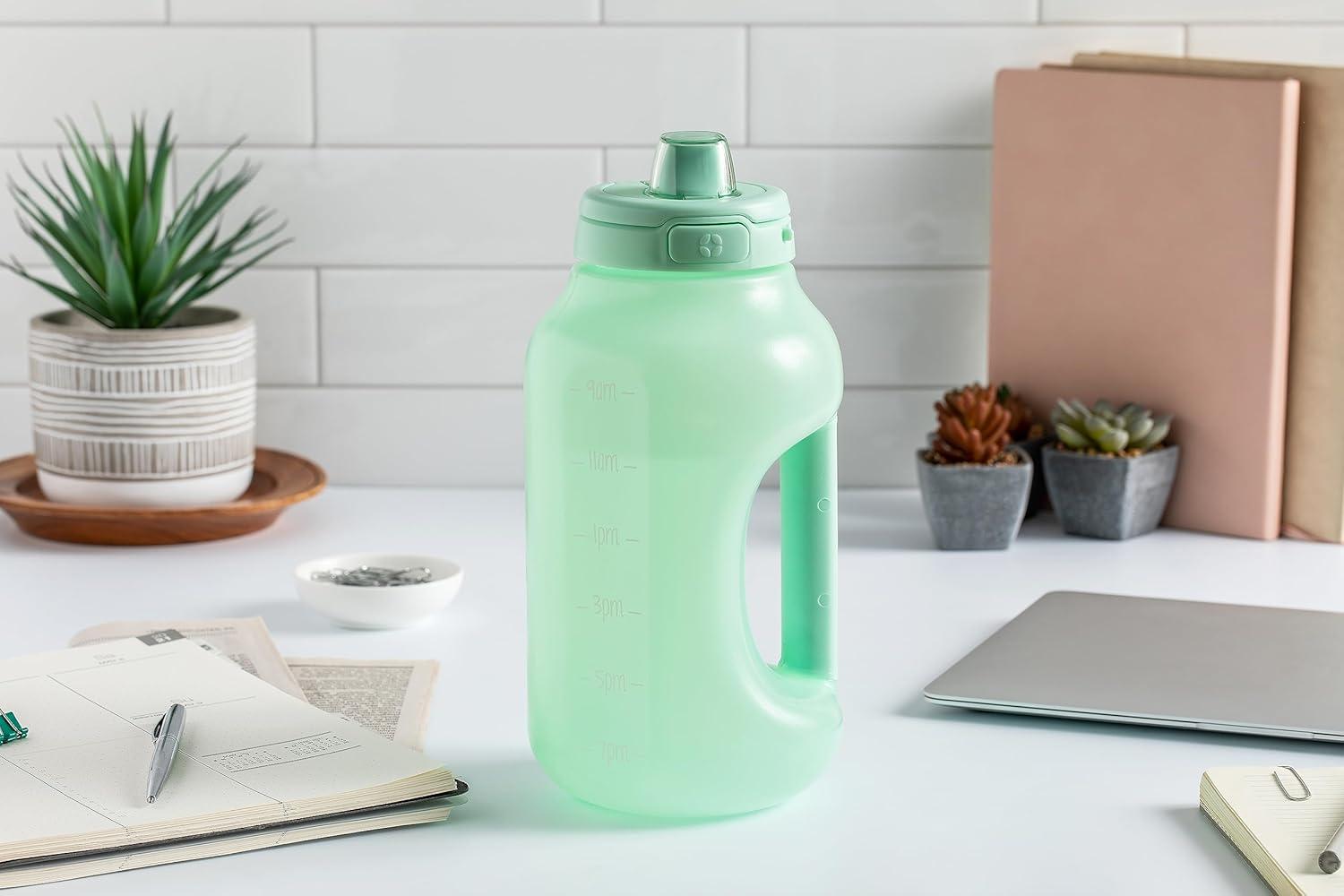 imageEllo Hydra 64oz Half Gallon Water Jug with Handle and Motivational Time Markers for All Day Hydration Plastic Reusable Water Bottle with Straw and Locking Leak Proof Lid BPA FreeYucca