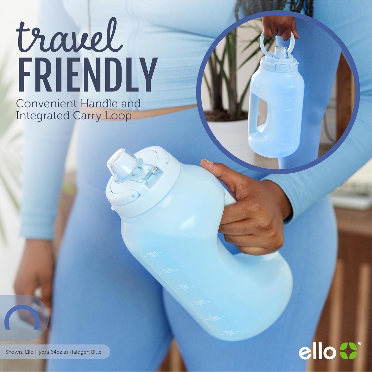 imageEllo Hydra 64oz Half Gallon Water Jug with Handle and Motivational Time Markers for All Day Hydration Plastic Reusable Water Bottle with Straw and Locking Leak Proof Lid BPA FreeYucca