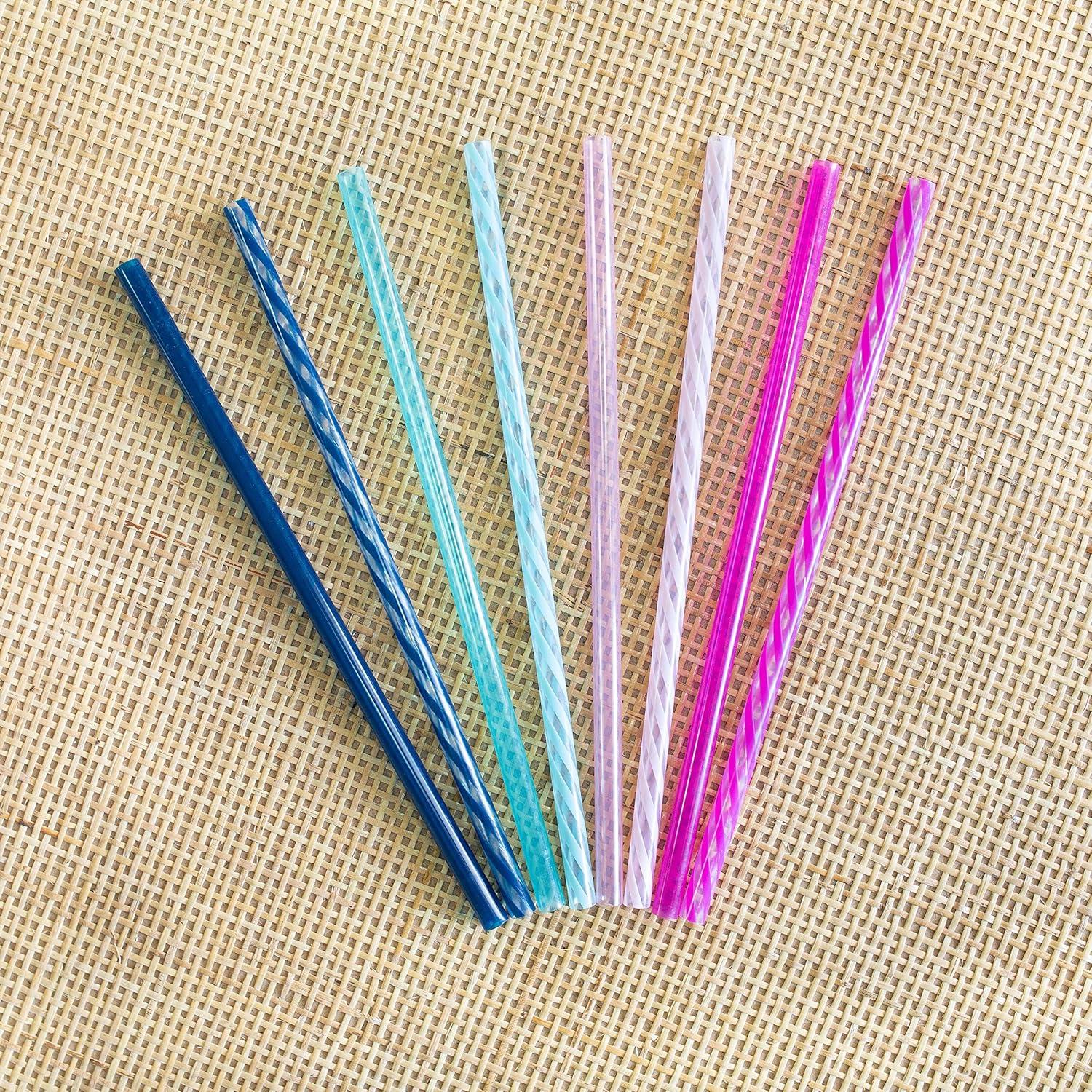 imageEllo Impact 8 Pack Reusable Plastic Straws Dishwasher Safe BPAFree with Cleaning BrushRosewater