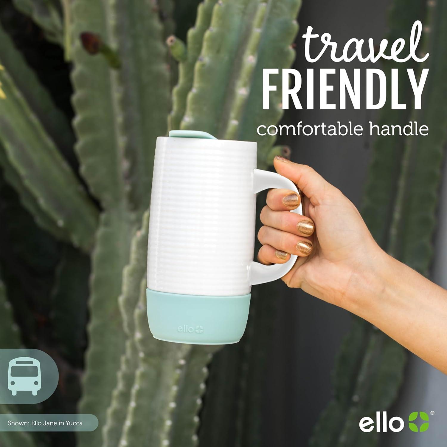 imageEllo Jane 18oz Ceramic Travel Mug with Handle SplashResistant Slider Lid and Builtin Coaster Perfect for Coffee and Tea BPA Free Dishwasher Safe Holiday Gift Her Him YuccaMauvewood