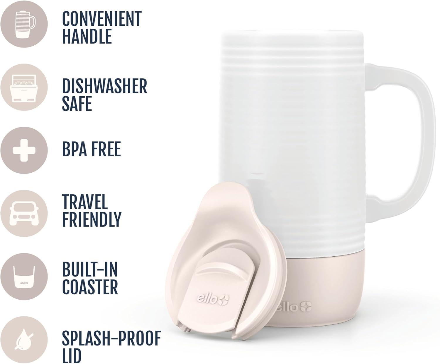 imageEllo Jane 18oz Ceramic Travel Mug with Handle SplashResistant Slider Lid and Builtin Coaster Perfect for Coffee and Tea BPA Free Dishwasher Safe Holiday Gift Her Him YuccaSandbar