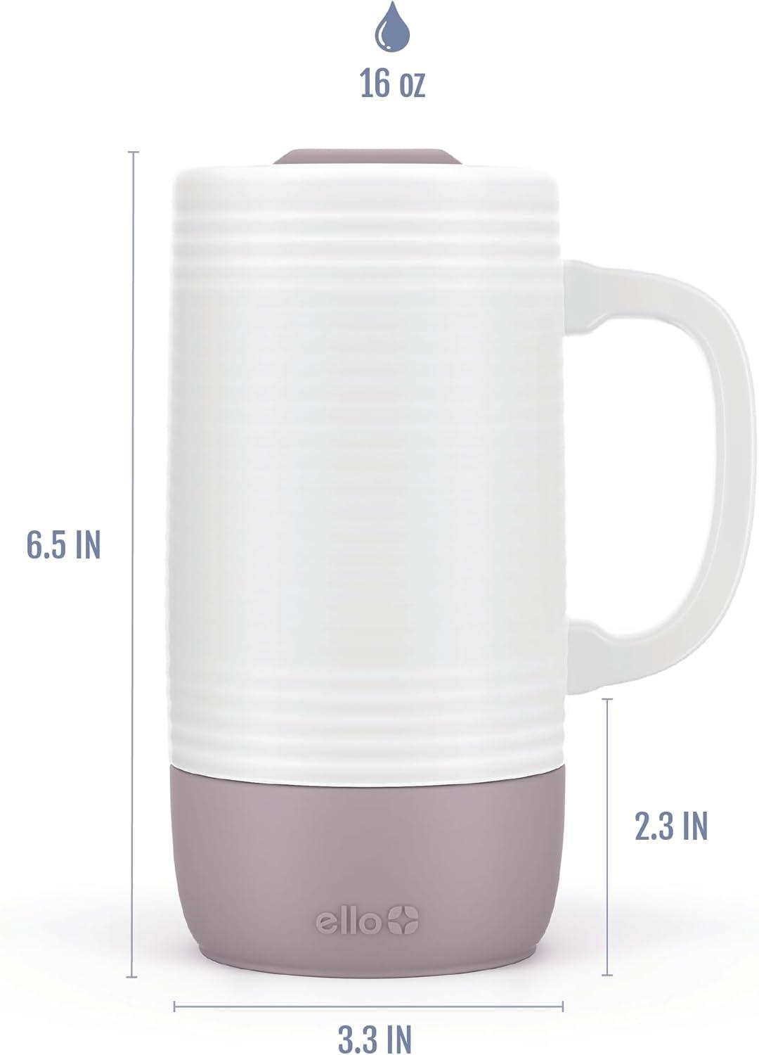imageEllo Jane 18oz Ceramic Travel Mug with Handle SplashResistant Slider Lid and Builtin Coaster Perfect for Coffee and Tea BPA Free Dishwasher Safe Holiday Gift Her Him YuccaMauvewood