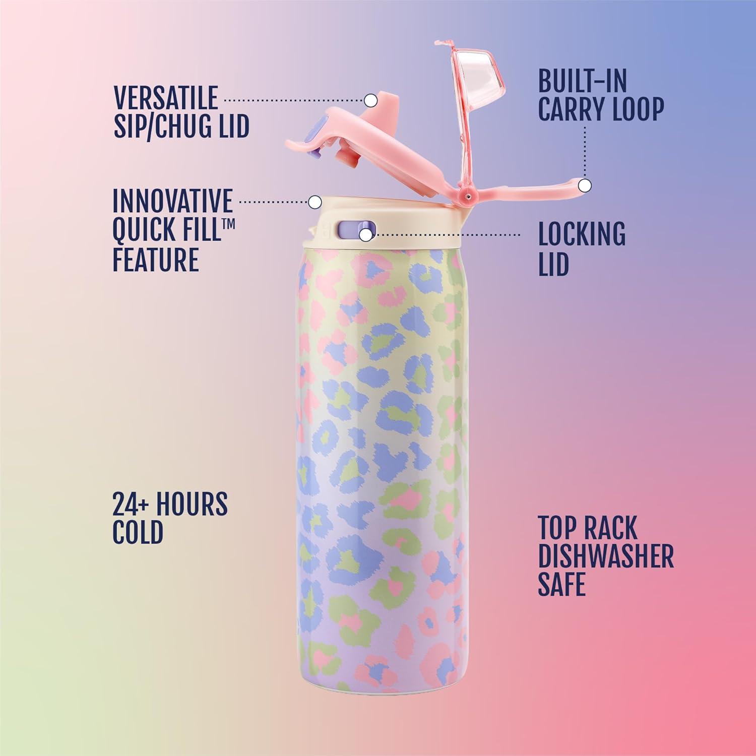 imageEllo Kids Pop ampamp Fill 18oz Stainless Steel Water Bottle with Quick Fill Technology DoubleWall Vacuum Insulation Leak Proof Locking Lid Sip ampamp Chug BPA Free Gifts for Girls Boys LighthouseCheetah