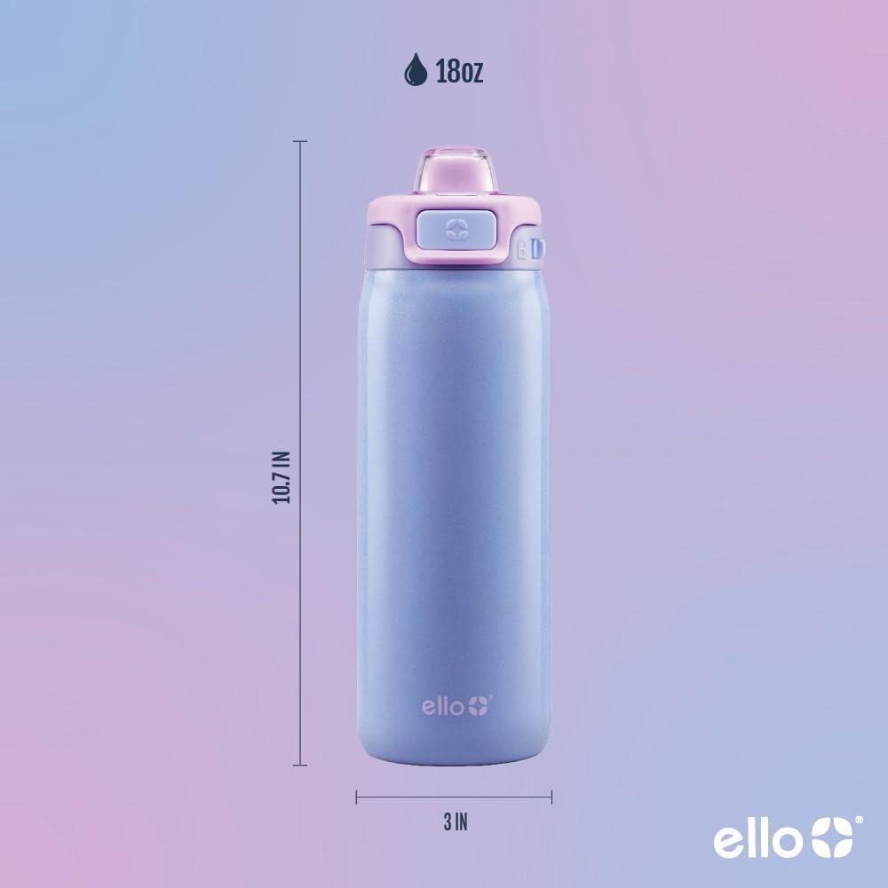imageEllo Kids Pop ampamp Fill 18oz Stainless Steel Water Bottle with Quick Fill Technology DoubleWall Vacuum Insulation Leak Proof Locking Lid Sip ampamp Chug BPA Free Gifts for Girls Boys LighthouseShiny Purple