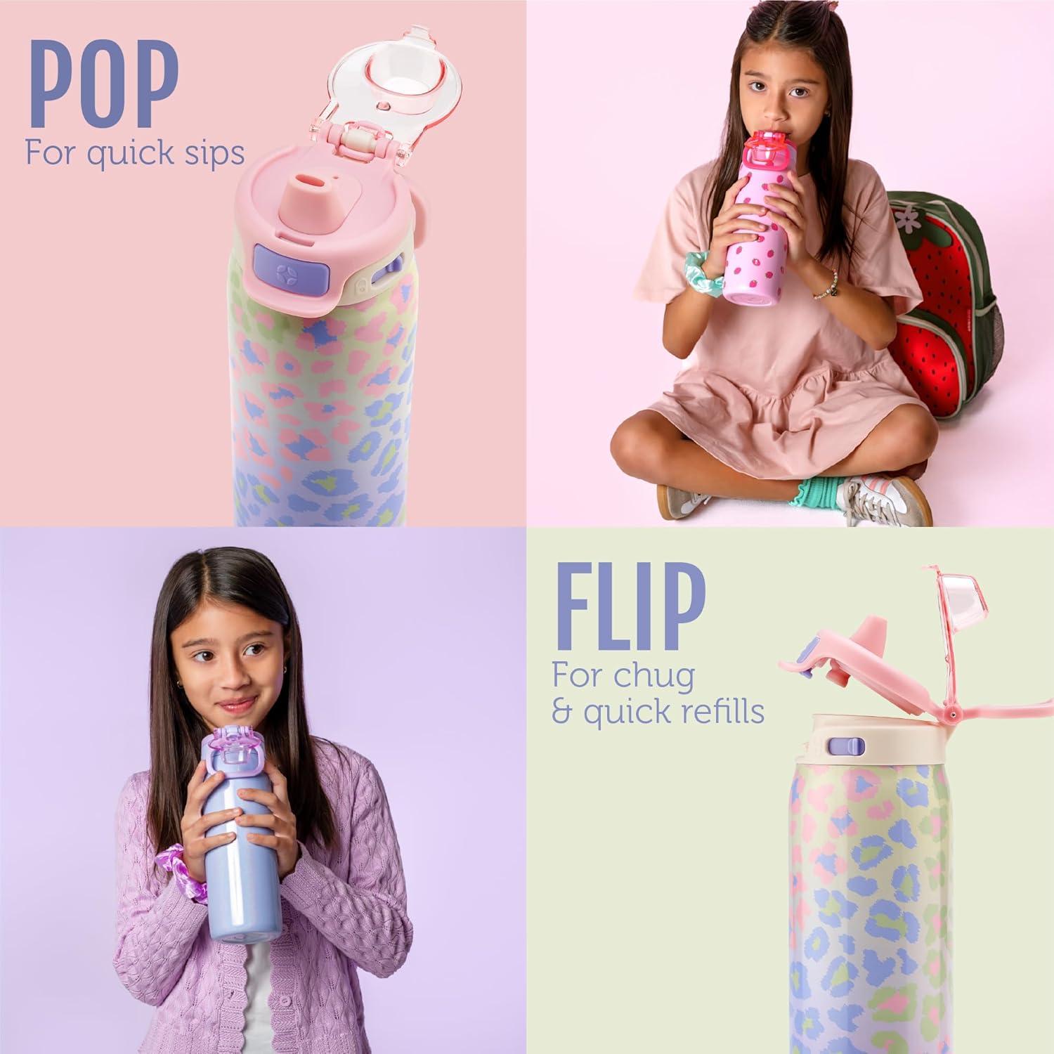 imageEllo Kids Pop ampamp Fill 18oz Stainless Steel Water Bottle with Quick Fill Technology DoubleWall Vacuum Insulation Leak Proof Locking Lid Sip ampamp Chug BPA Free Gifts for Girls Boys LighthouseShiny Purple