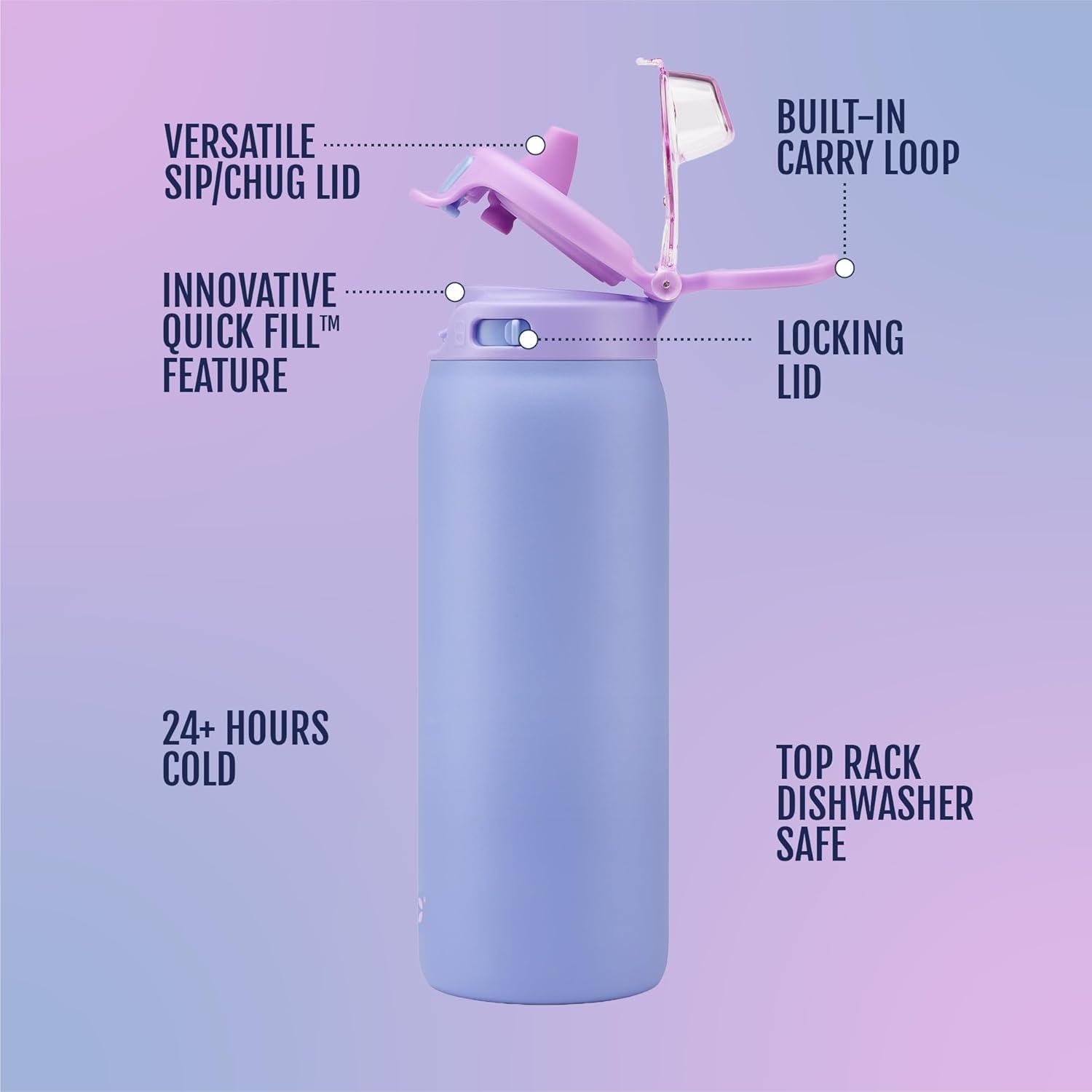 imageEllo Kids Pop ampamp Fill 18oz Stainless Steel Water Bottle with Quick Fill Technology DoubleWall Vacuum Insulation Leak Proof Locking Lid Sip ampamp Chug BPA Free Gifts for Girls Boys LighthouseLavender Fields