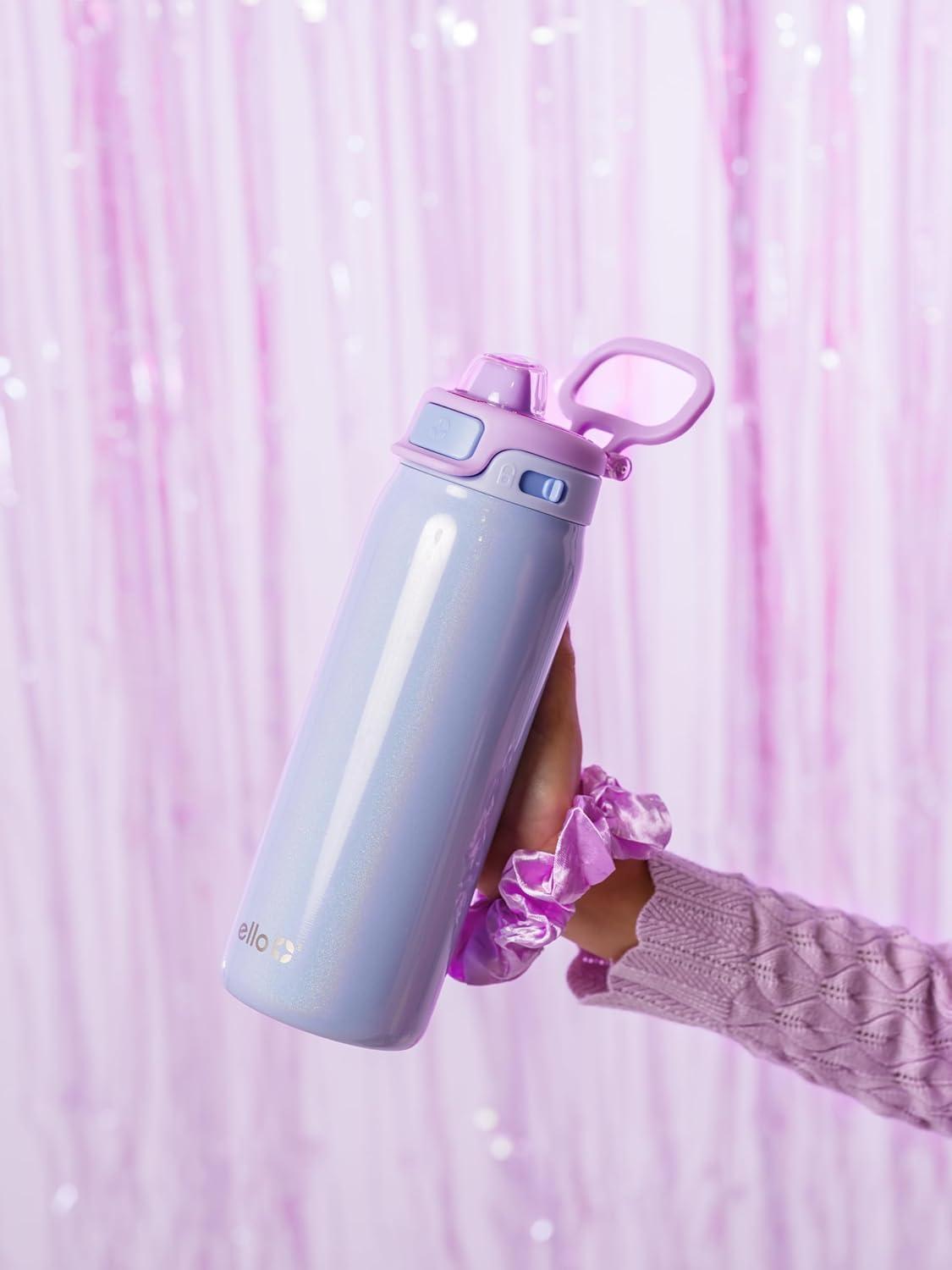 imageEllo Kids Pop ampamp Fill 18oz Stainless Steel Water Bottle with Quick Fill Technology DoubleWall Vacuum Insulation Leak Proof Locking Lid Sip ampamp Chug BPA Free Gifts for Girls Boys LighthouseShiny Purple