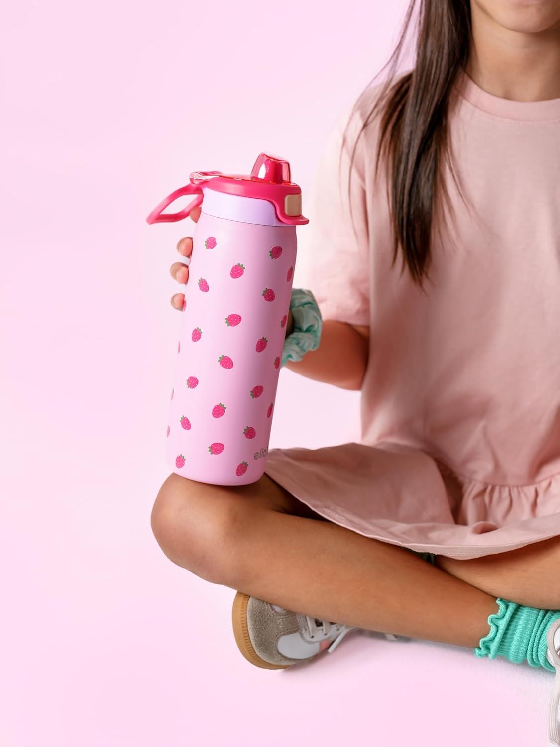 imageEllo Kids Pop ampamp Fill 18oz Stainless Steel Water Bottle with Quick Fill Technology DoubleWall Vacuum Insulation Leak Proof Locking Lid Sip ampamp Chug BPA Free Gifts for Girls Boys LighthouseStrawberries