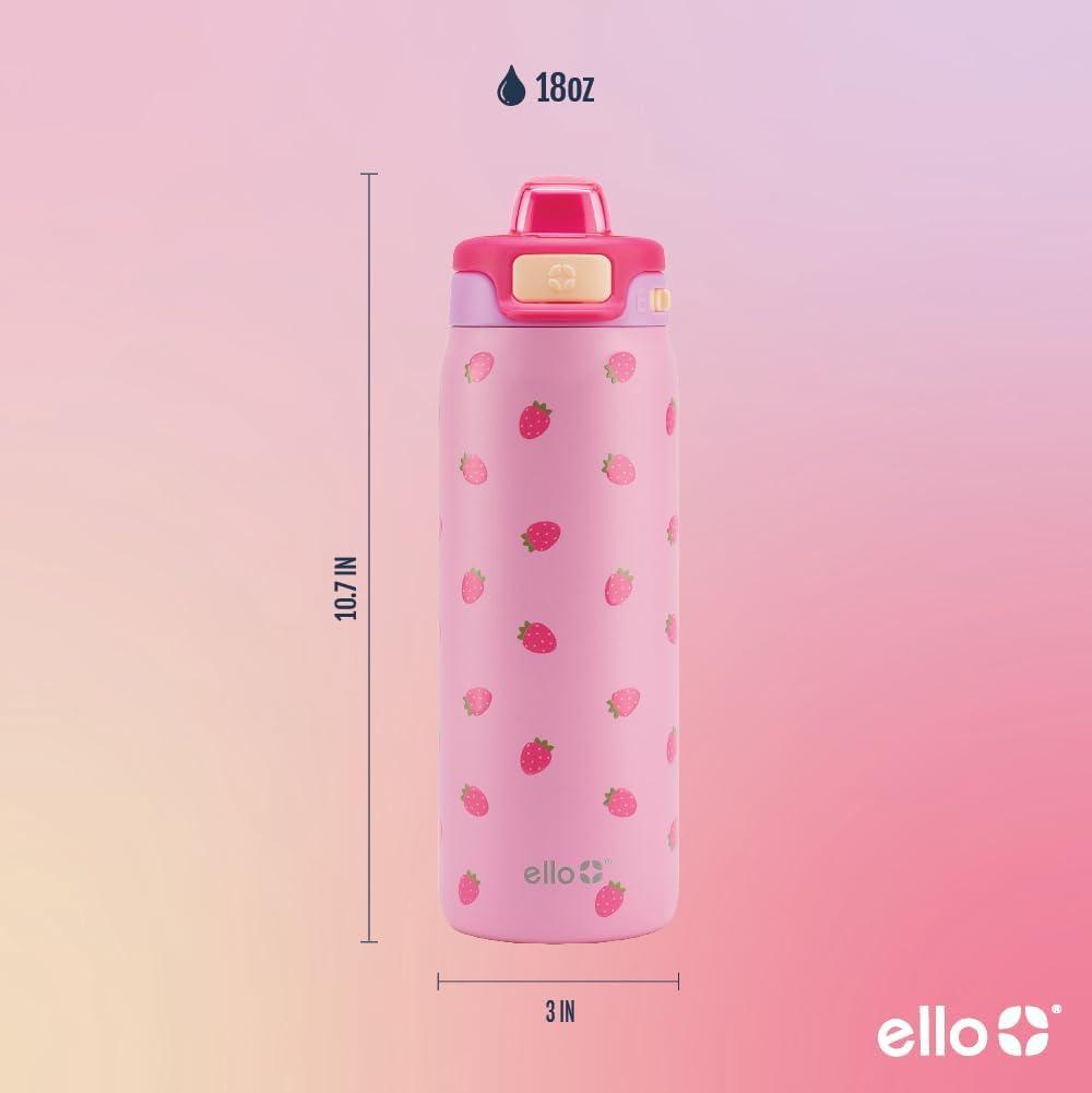 imageEllo Kids Pop ampamp Fill 18oz Stainless Steel Water Bottle with Quick Fill Technology DoubleWall Vacuum Insulation Leak Proof Locking Lid Sip ampamp Chug BPA Free Gifts for Girls Boys LighthouseStrawberries