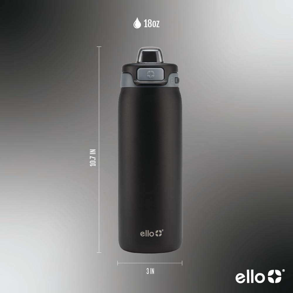 imageEllo Kids Pop ampamp Fill 18oz Stainless Steel Water Bottle with Quick Fill Technology DoubleWall Vacuum Insulation Leak Proof Locking Lid Sip ampamp Chug BPA Free Gifts for Girls Boys LighthouseTonal Black