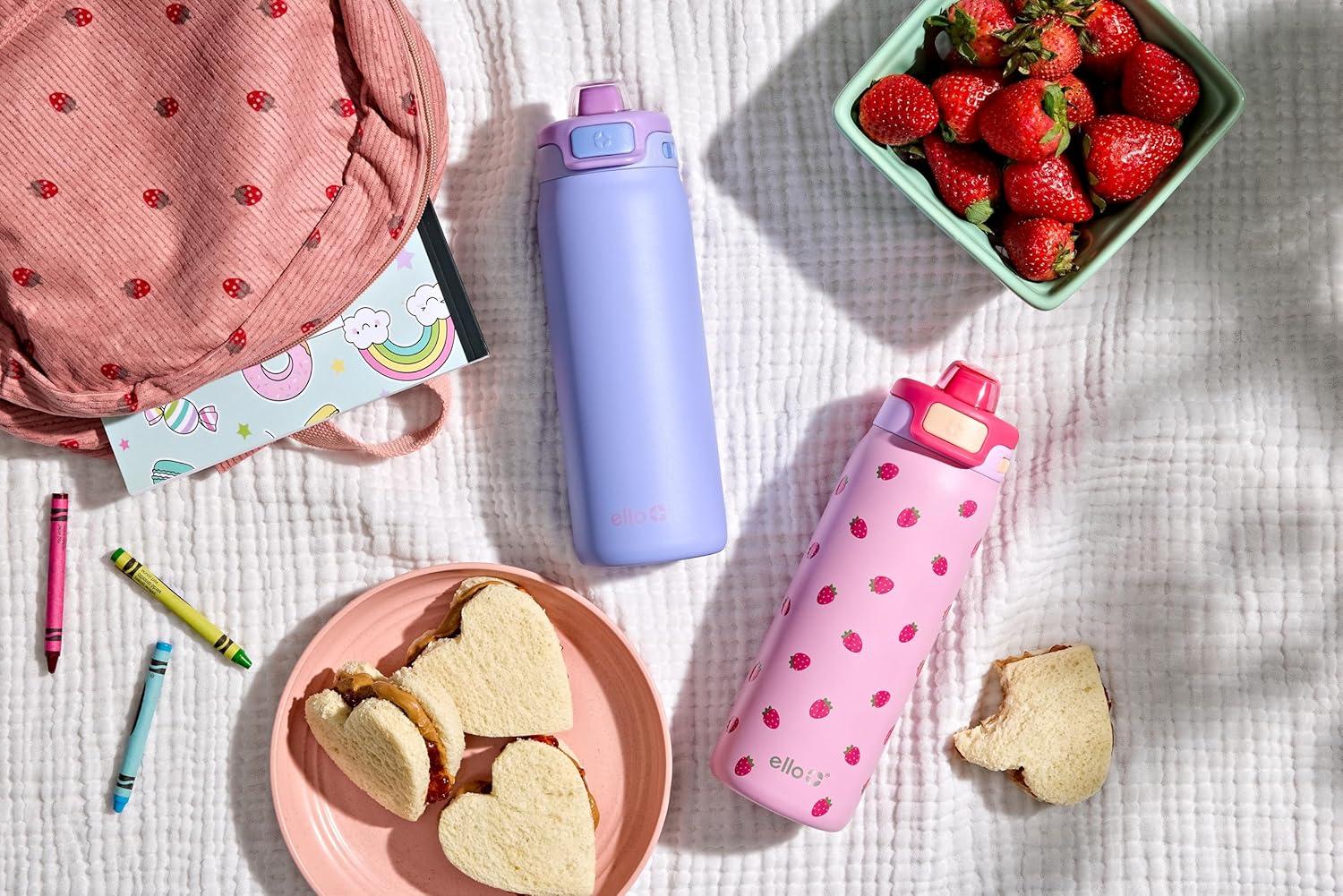 imageEllo Kids Pop ampamp Fill 18oz Stainless Steel Water Bottle with Quick Fill Technology DoubleWall Vacuum Insulation Leak Proof Locking Lid Sip ampamp Chug BPA Free Gifts for Girls Boys LighthouseLavender Fields