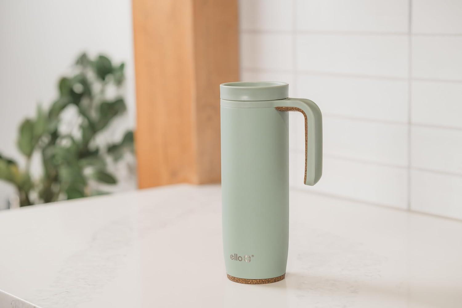 imageEllo Magnet 18oz Vacuum Insulated Stainless Steel Travel Mug with Side Handle and LeakProof Slider Lid and Builtin Coaster Keeps Hot for 5 HoursSage