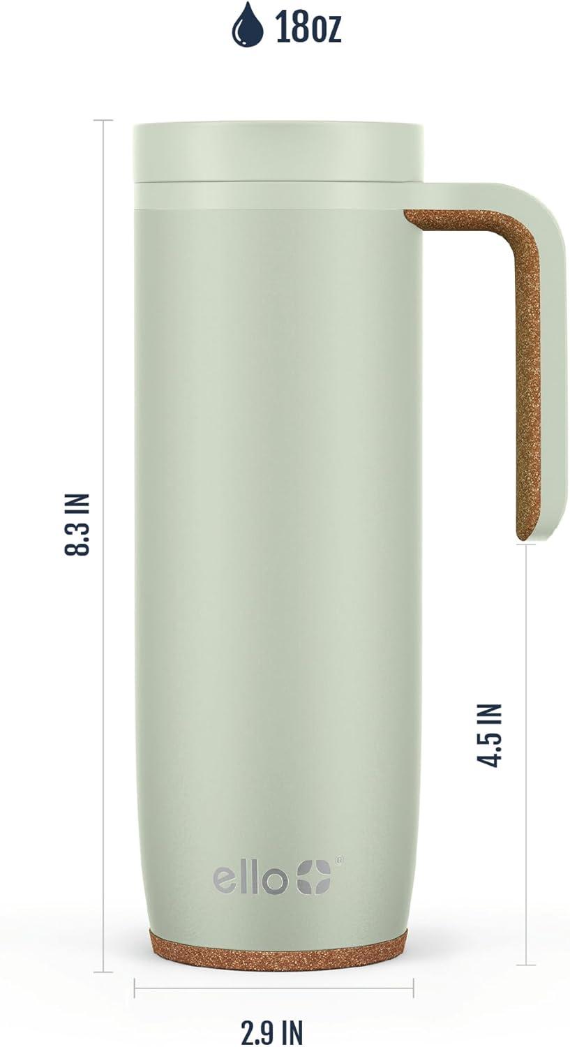 imageEllo Magnet 18oz Vacuum Insulated Stainless Steel Travel Mug with Side Handle and LeakProof Slider Lid and Builtin Coaster Keeps Hot for 5 HoursSage