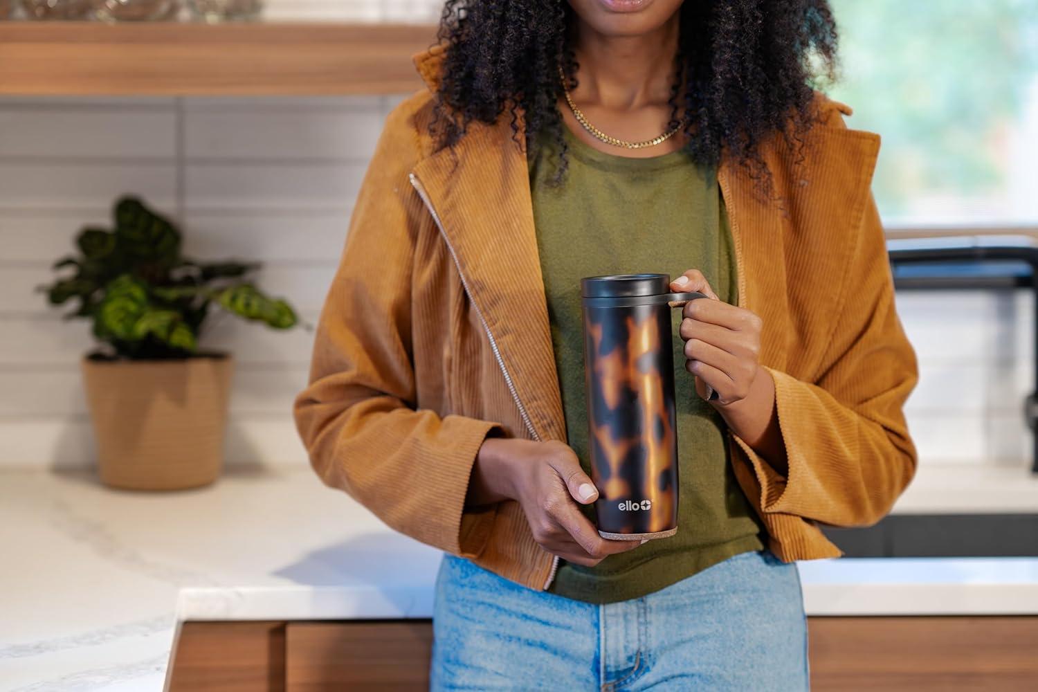 imageEllo Magnet 18oz Vacuum Insulated Stainless Steel Travel Mug with Side Handle and LeakProof Slider Lid and Builtin Coaster Keeps Hot for 5 HoursTortoise Shell Airwap