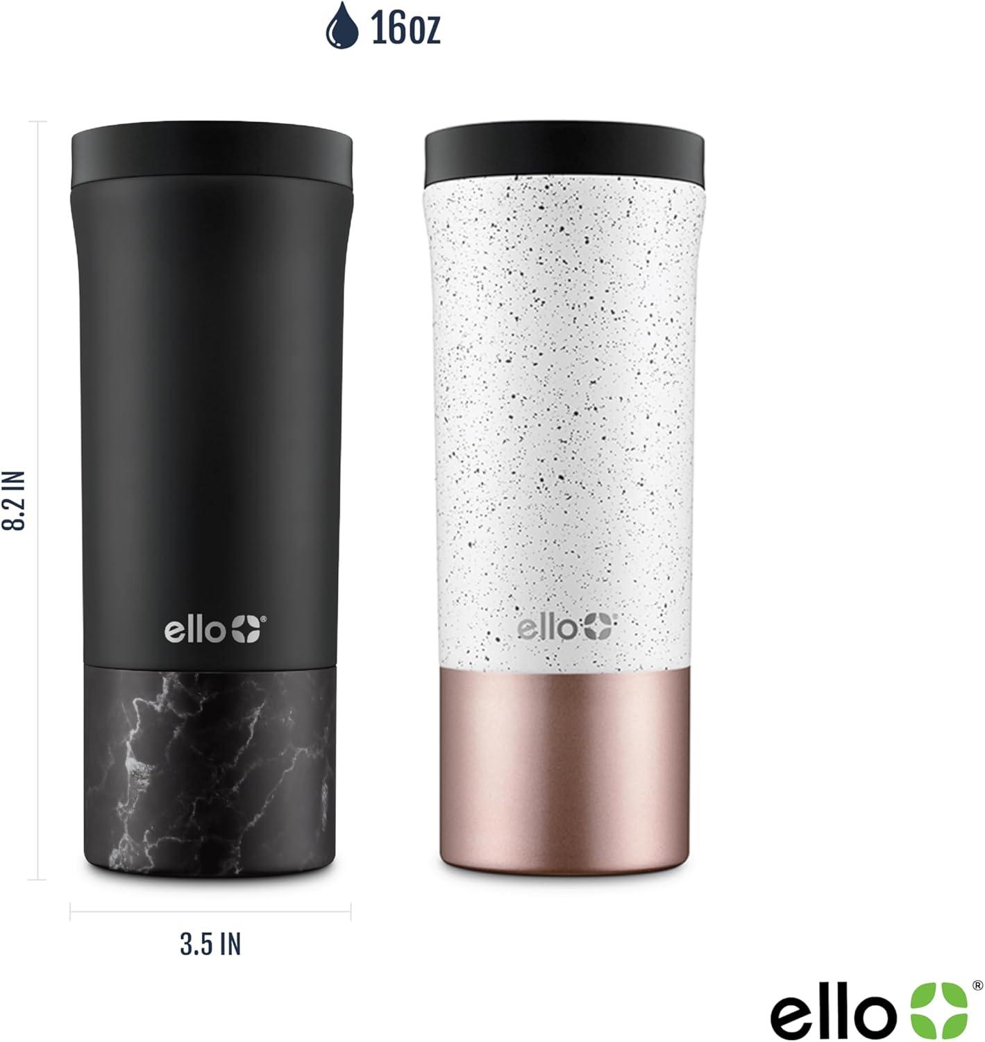 imageEllo Miri 16oz Vacuum Insulated Stainless Steel Travel Mug LeakProof Slider Lid Keeps Hot for 5 Hours Perfect for Coffee or Tea BPAFree Fits Most Cupholders Holiday Gift SpeckleBlack Marble