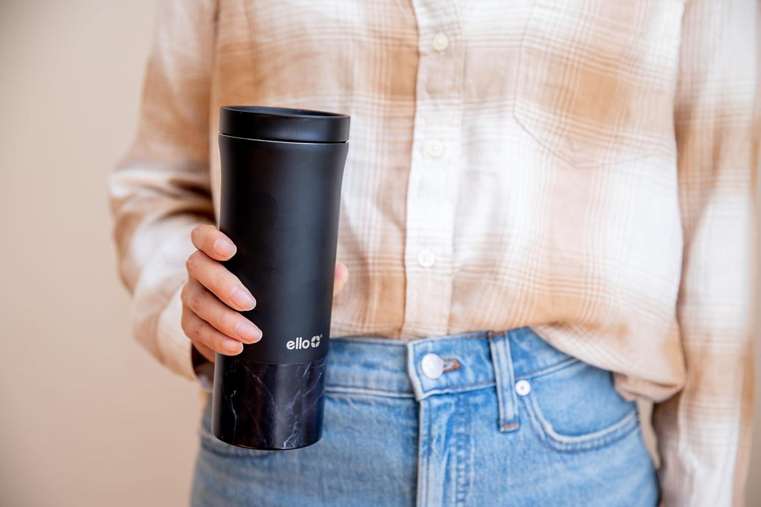 imageEllo Miri 16oz Vacuum Insulated Stainless Steel Travel Mug LeakProof Slider Lid Keeps Hot for 5 Hours Perfect for Coffee or Tea BPAFree Fits Most Cupholders Holiday Gift SpeckleBlack Marble