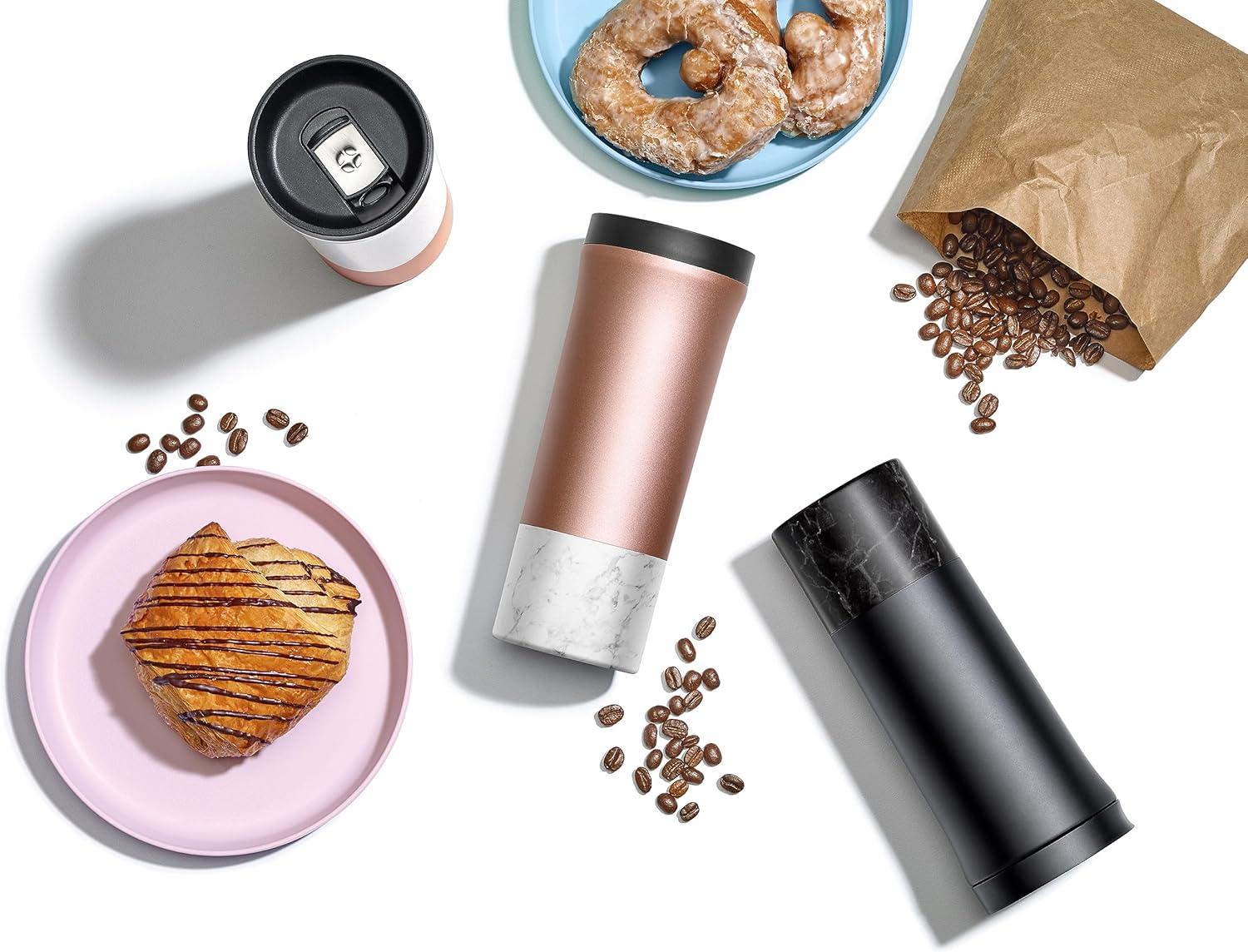 imageEllo Miri 16oz Vacuum Insulated Stainless Steel Travel Mug LeakProof Slider Lid Keeps Hot for 5 Hours Perfect for Coffee or Tea BPAFree Fits Most Cupholders Holiday Gift SpeckleBlack Marble